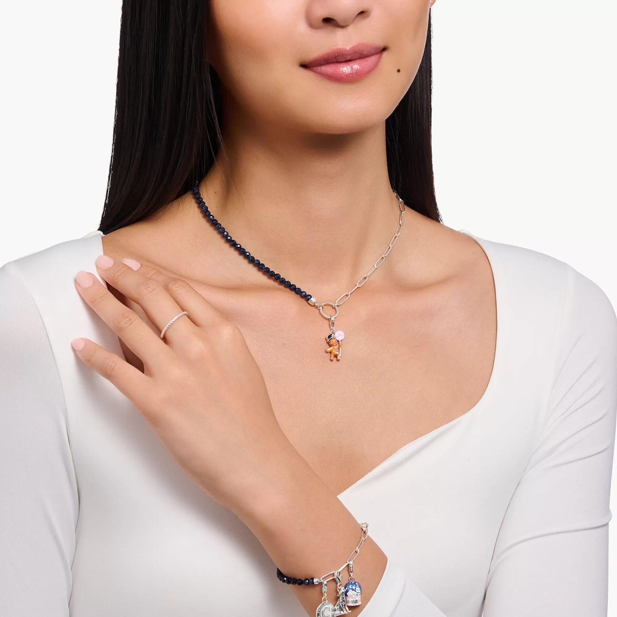 THOMAS SABO Silver charm pendant gingerbread man with stones and cold enamel-Women Charms | Charms
