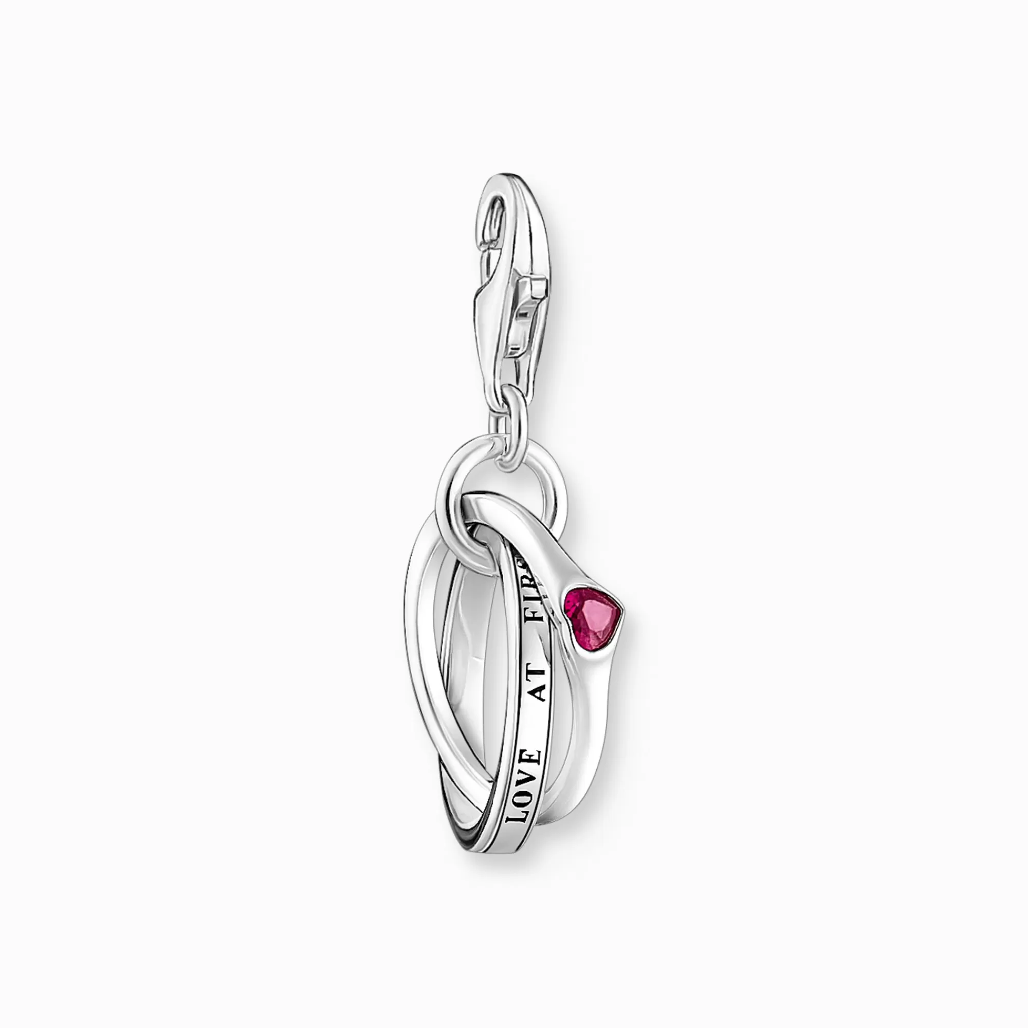 THOMAS SABO Silver charm pendant with two linked rings and a red stone-Women Charms | Charms