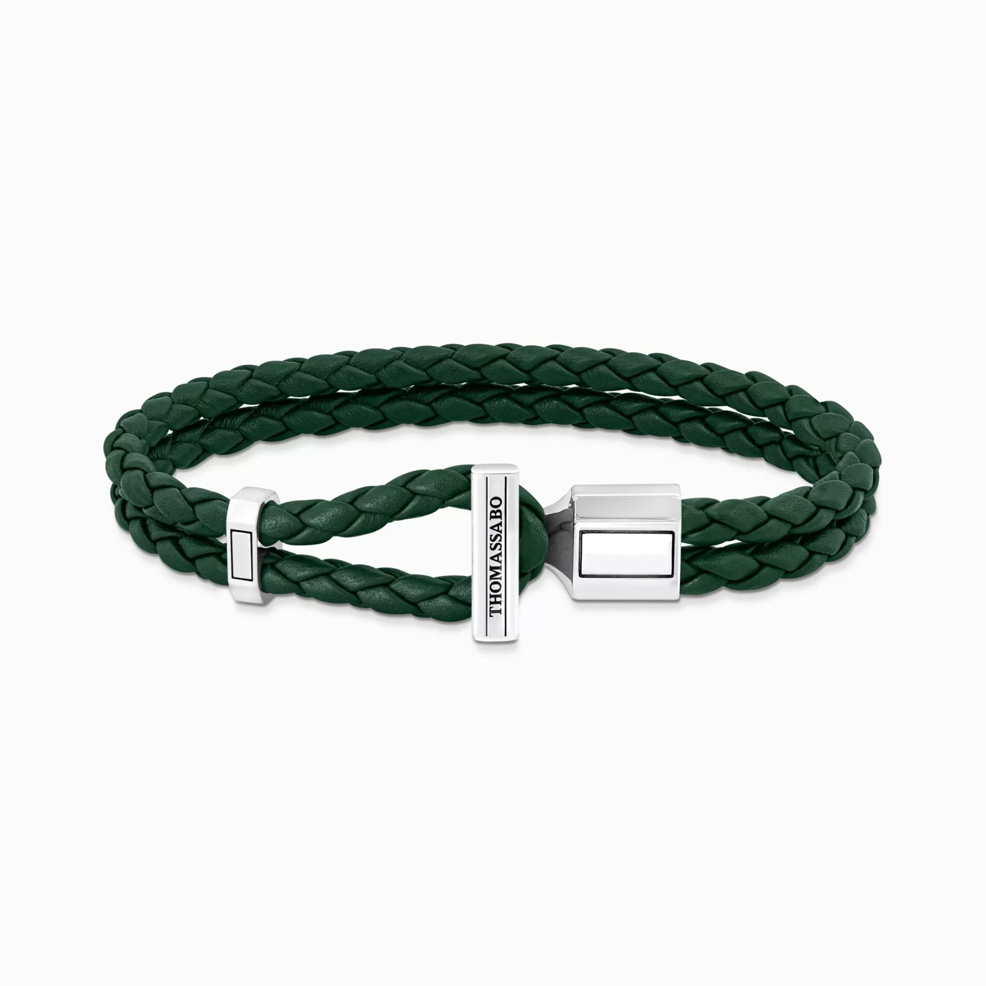 THOMAS SABO Silver double bracelet with braided, green leather-Women Bracelets | Bracelets