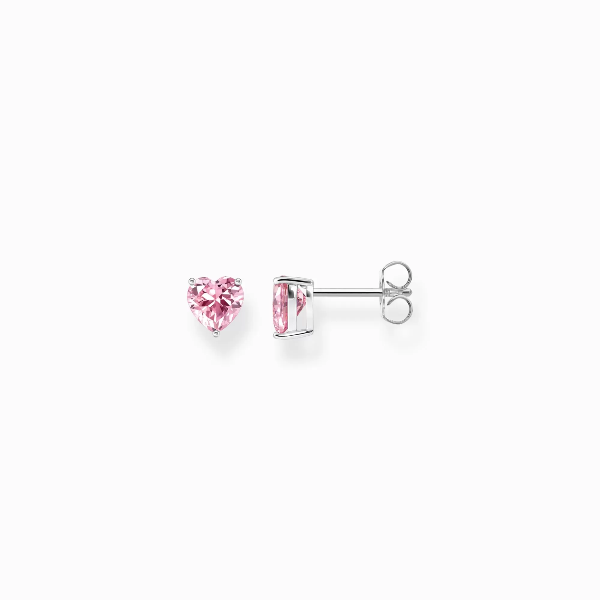 THOMAS SABO Silver ear studs heart-shaped with pink zirconia-Women Ear Studs