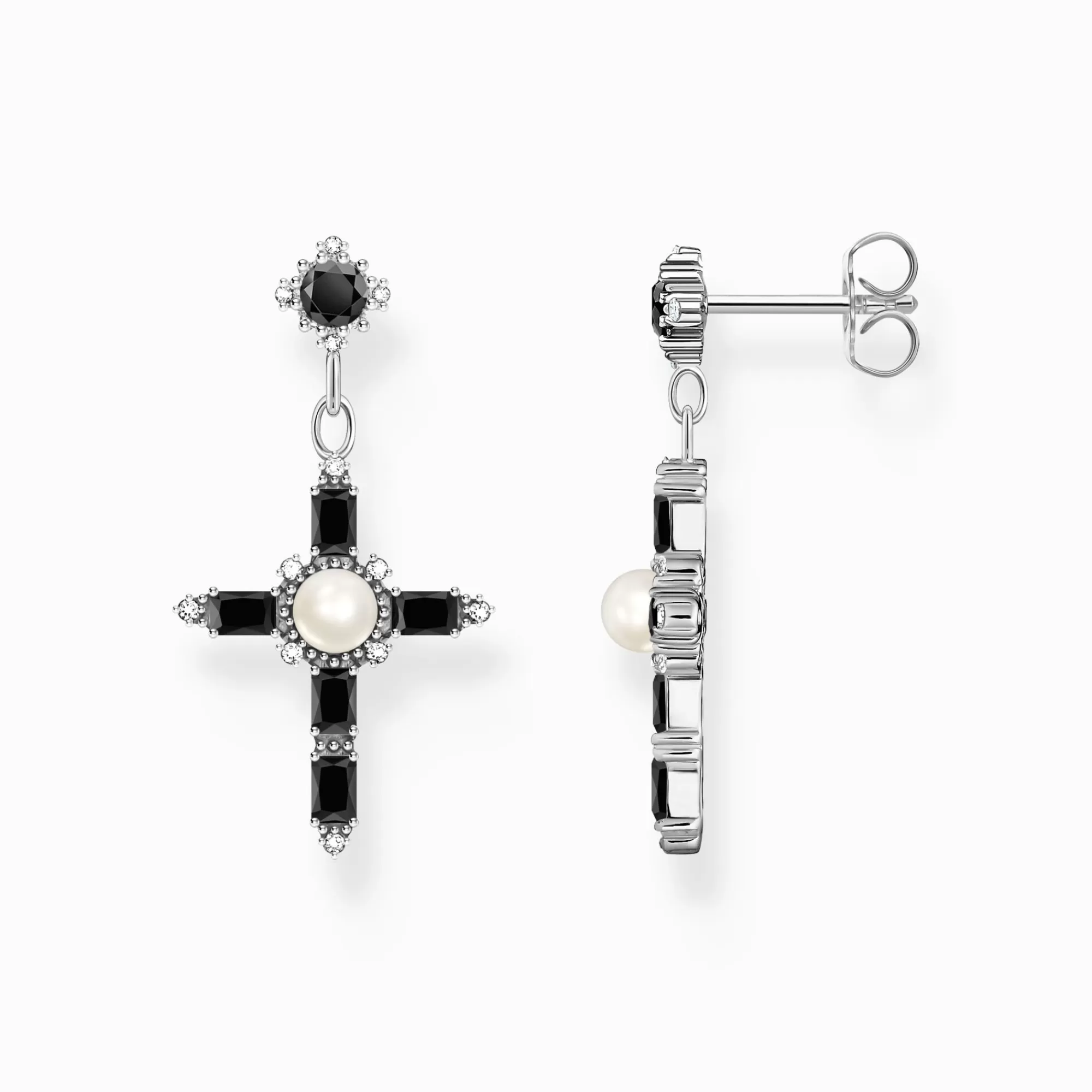 THOMAS SABO Silver earrings Cross Romance with black stones-Women Earrings | 925 Silver