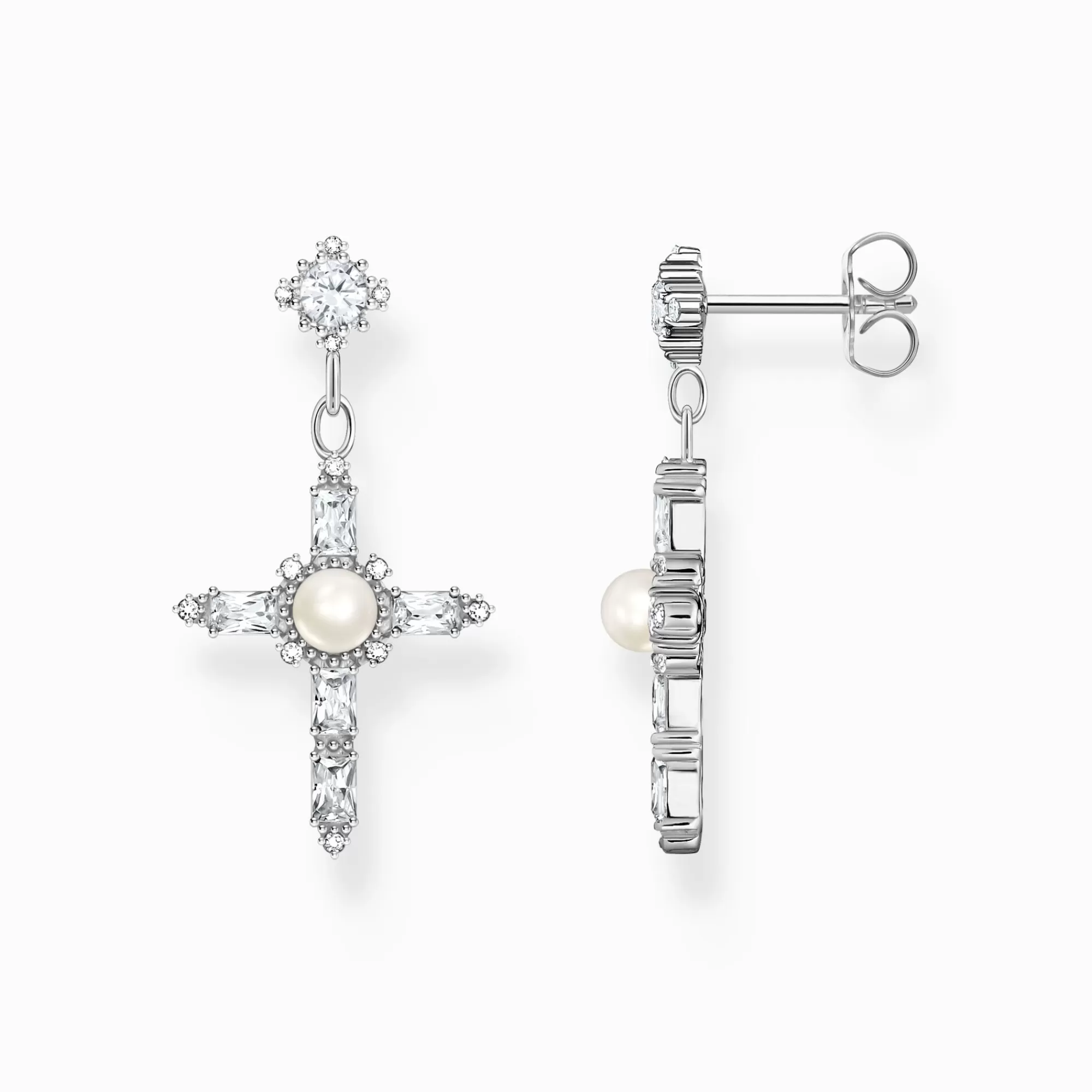 THOMAS SABO Silver earrings Cross Romance with white stones-Women Earrings | 925 Silver