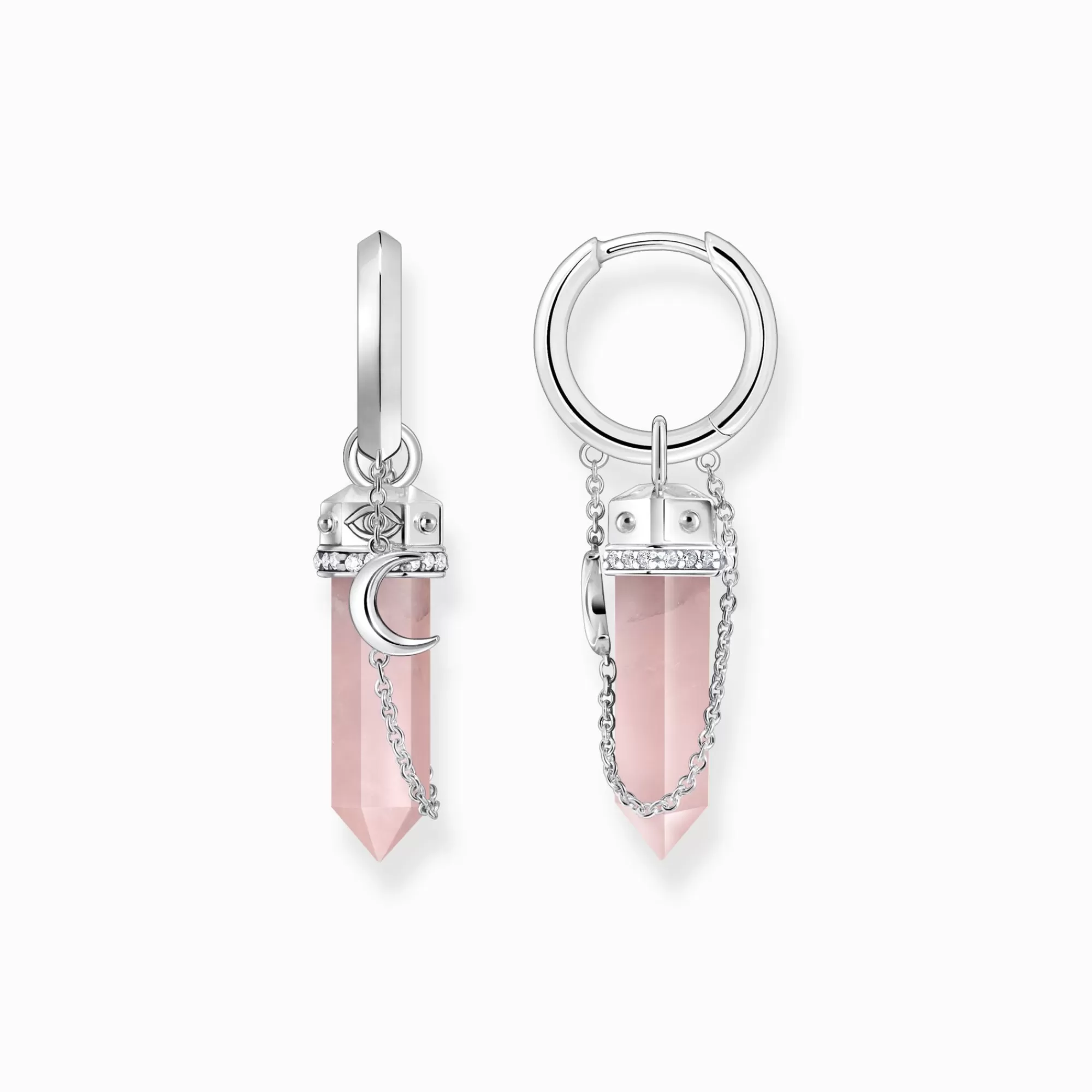 THOMAS SABO Silver hexagonal hoop earring with rose quartz-Women Hoop Earrings | 925 Silver