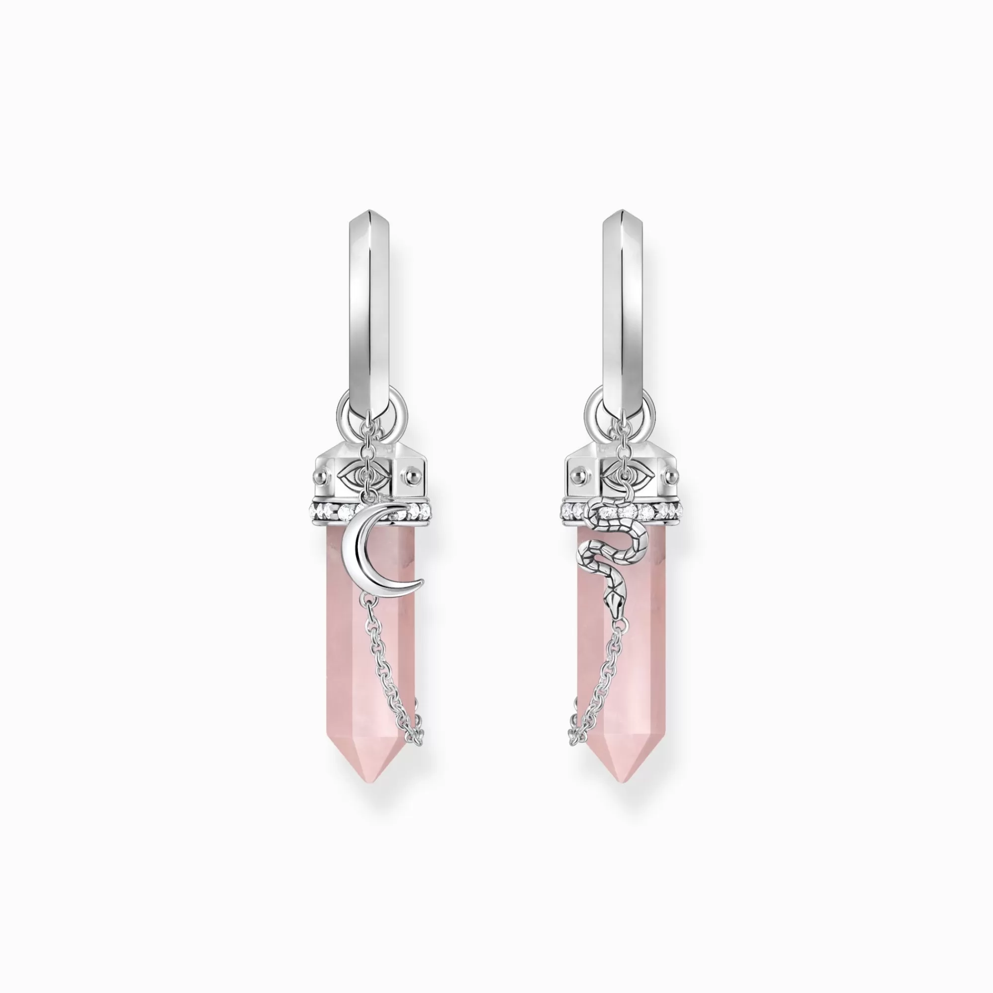 THOMAS SABO Silver hexagonal hoop earring with rose quartz-Women Hoop Earrings | 925 Silver