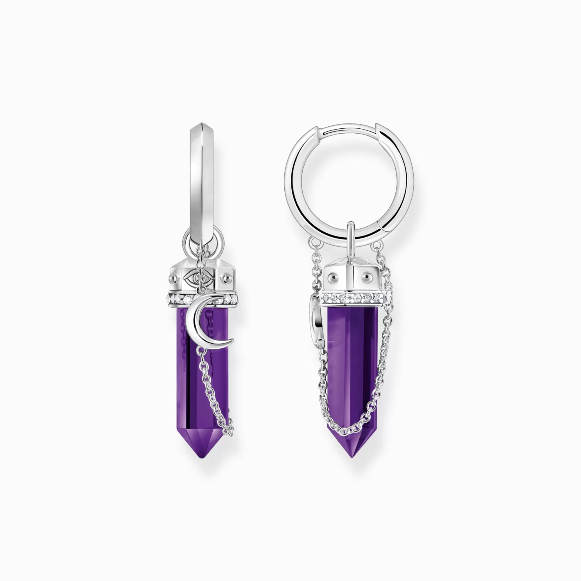 THOMAS SABO Silver hoop earrings with imitation amethysts and delicate chain-Women Hoop Earrings