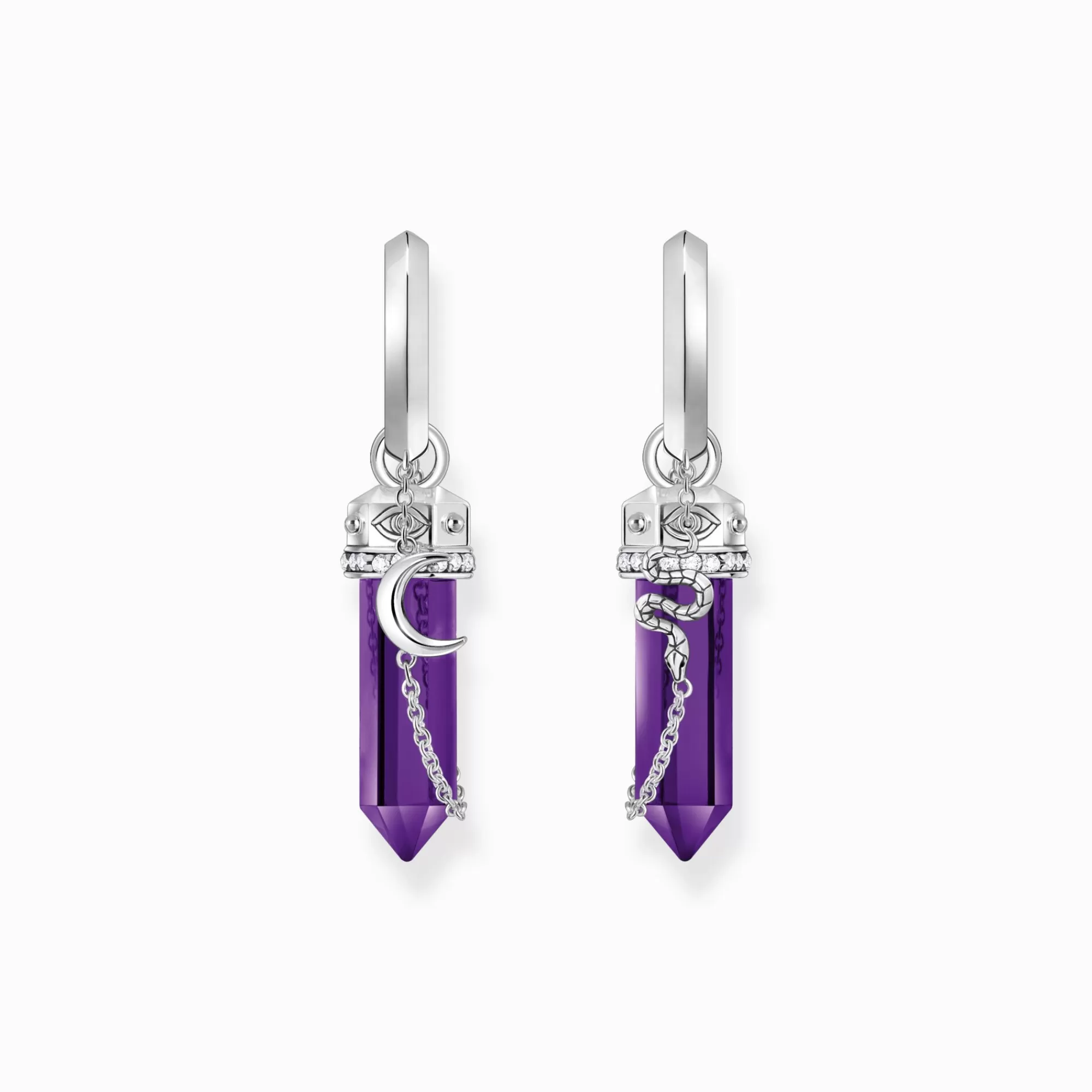 THOMAS SABO Silver hoop earrings with imitation amethysts and delicate chain-Women Hoop Earrings