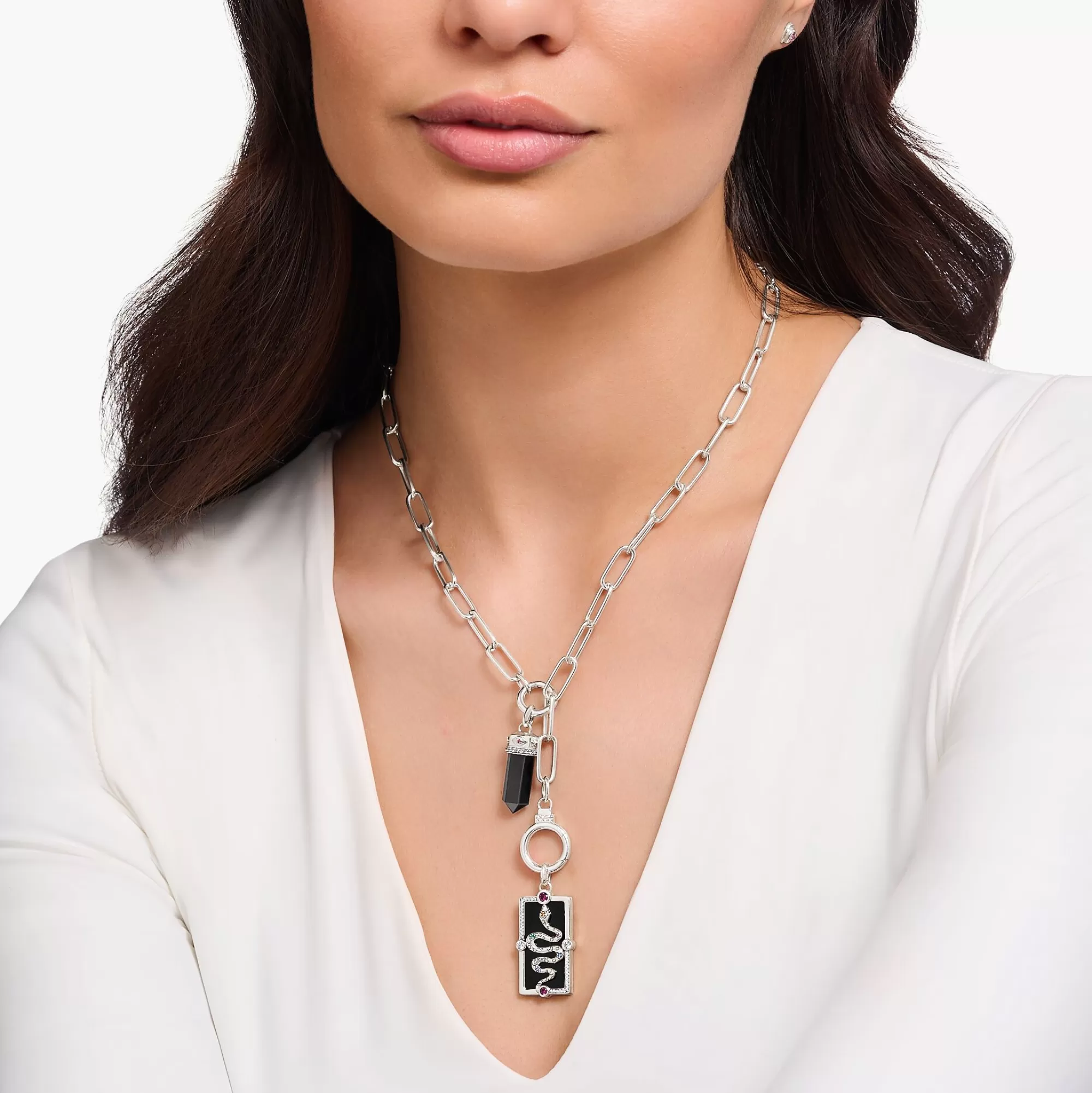 THOMAS SABO Silver link necklace with two ring clasps and white zirconia-Women Necklaces | 925 Silver