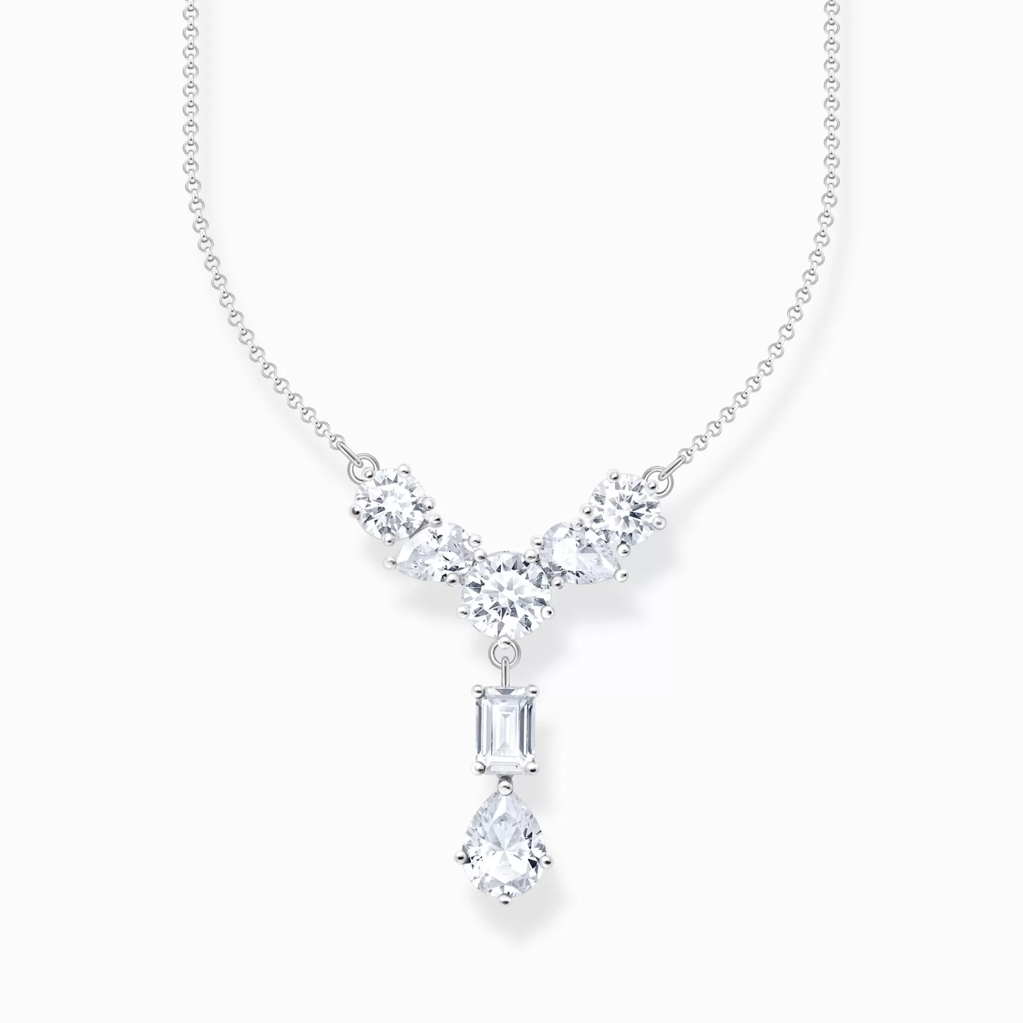 THOMAS SABO Silver necklace in Y-shape with seven white zirconia stones-Women Necklaces | 925 Silver