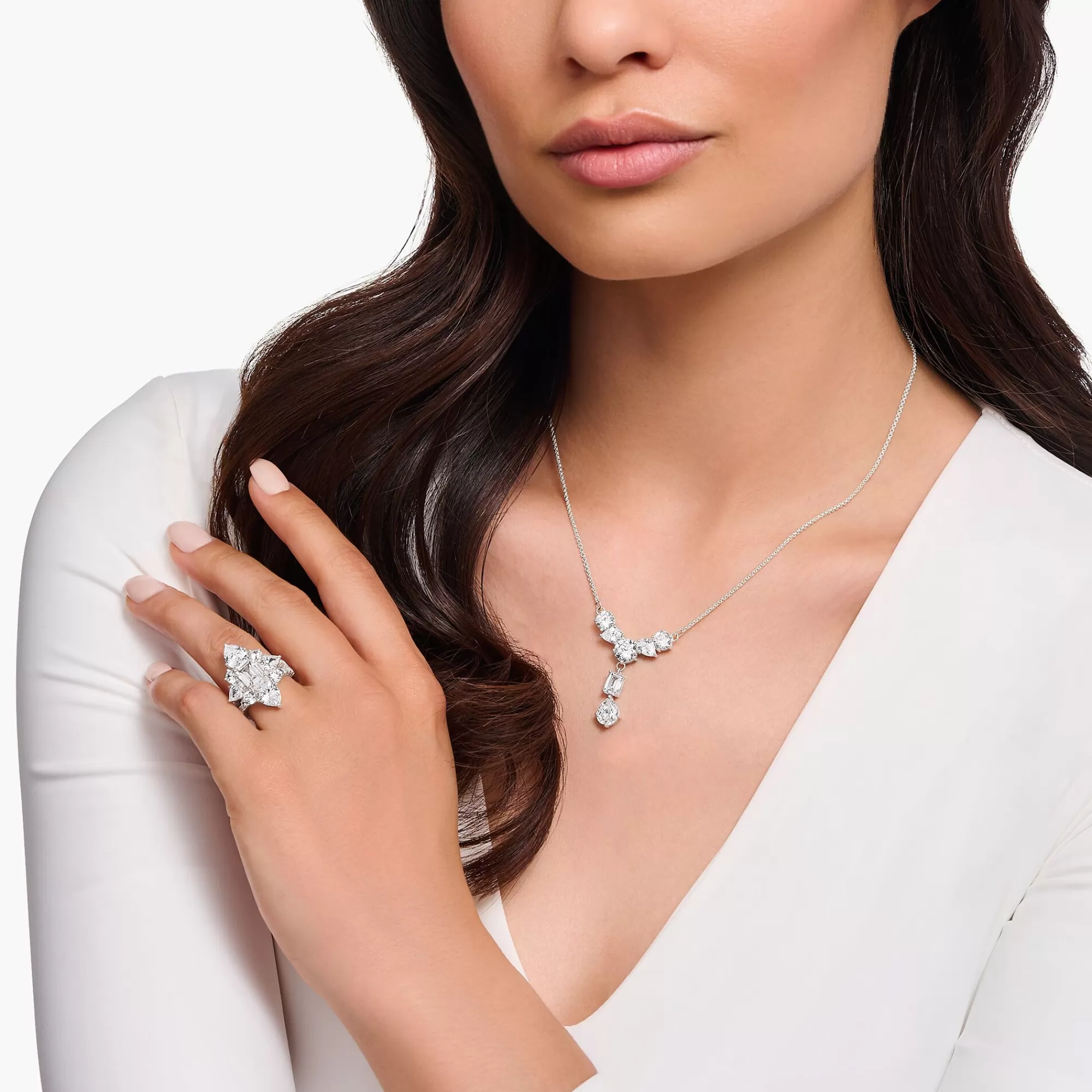 THOMAS SABO Silver necklace in Y-shape with seven white zirconia stones-Women Necklaces | 925 Silver