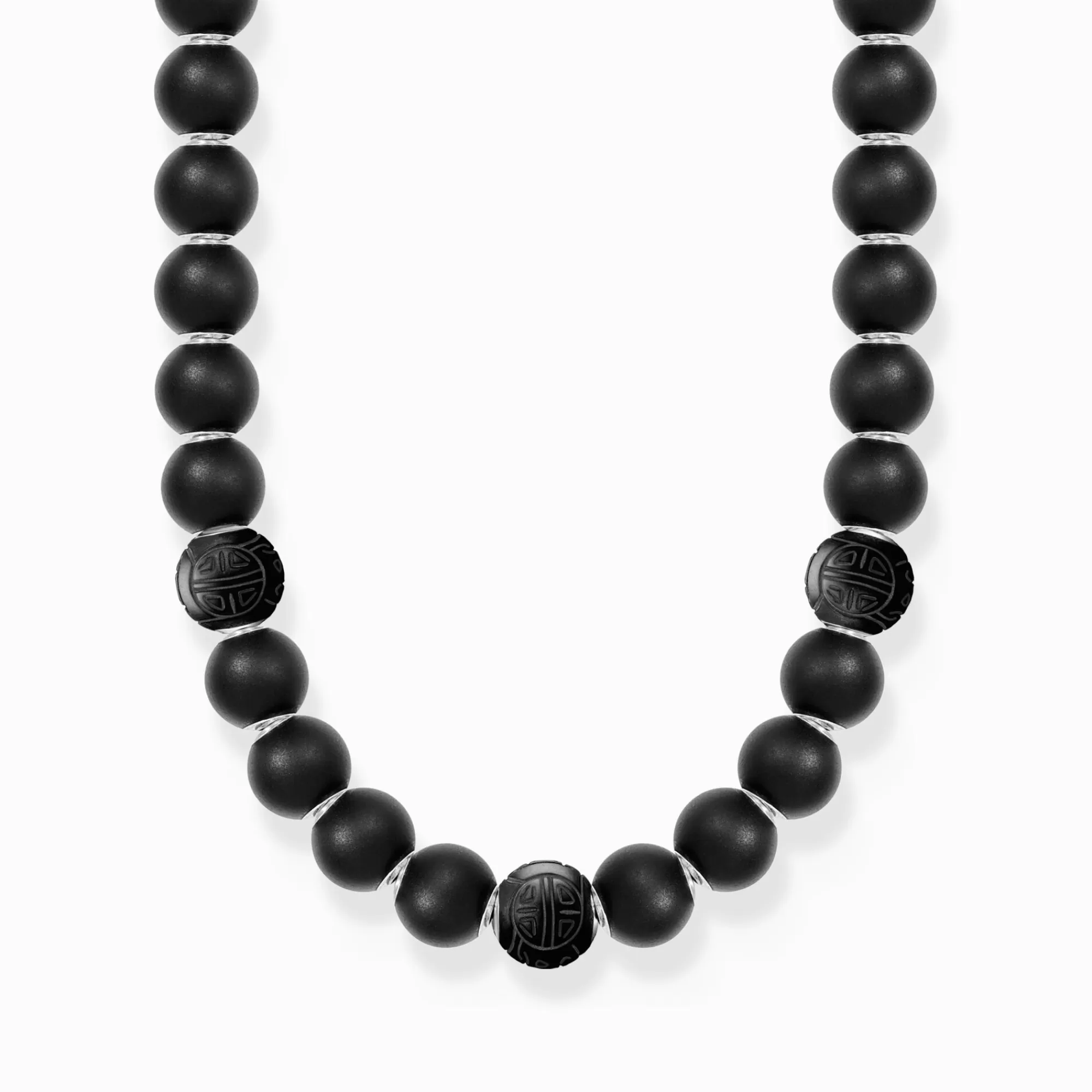 THOMAS SABO Silver necklace made of matte obsidian and engraved beads- Necklaces & Chains | 925 Silver