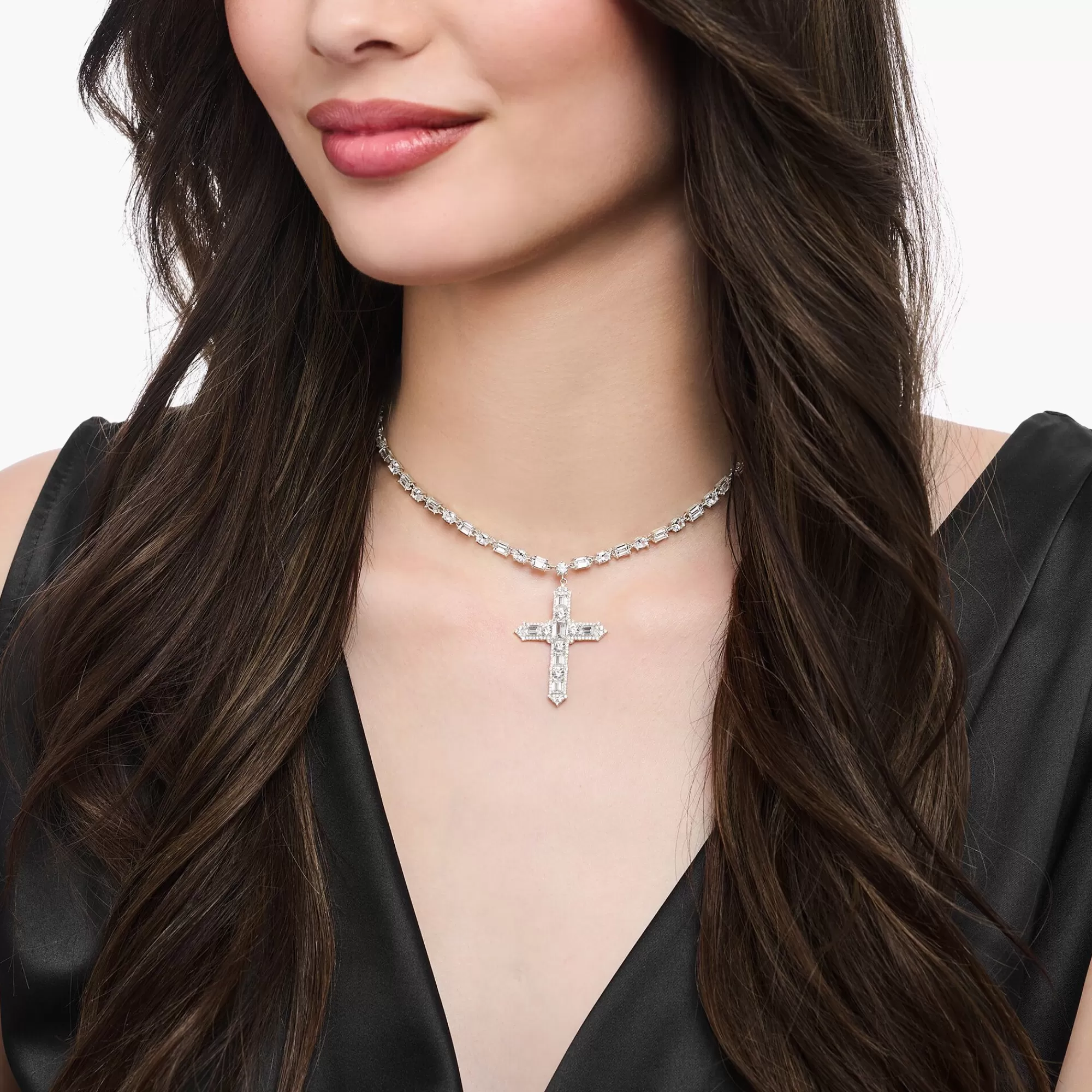 THOMAS SABO Silver necklace with cross pendant and white zirconia-Women Necklaces | 925 Silver