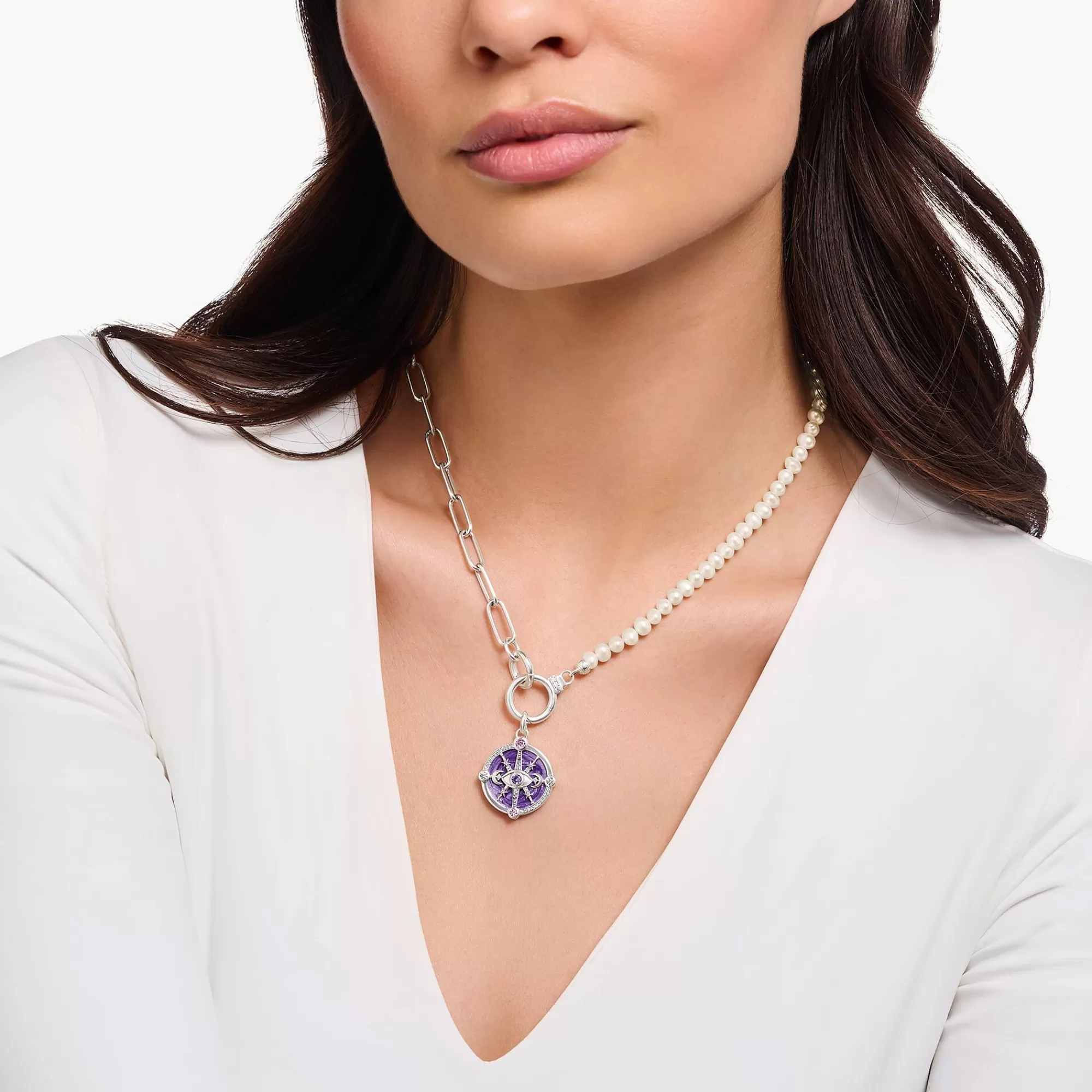 THOMAS SABO Silver necklace with freshwater cultured pearls and zirconia-Women Necklaces