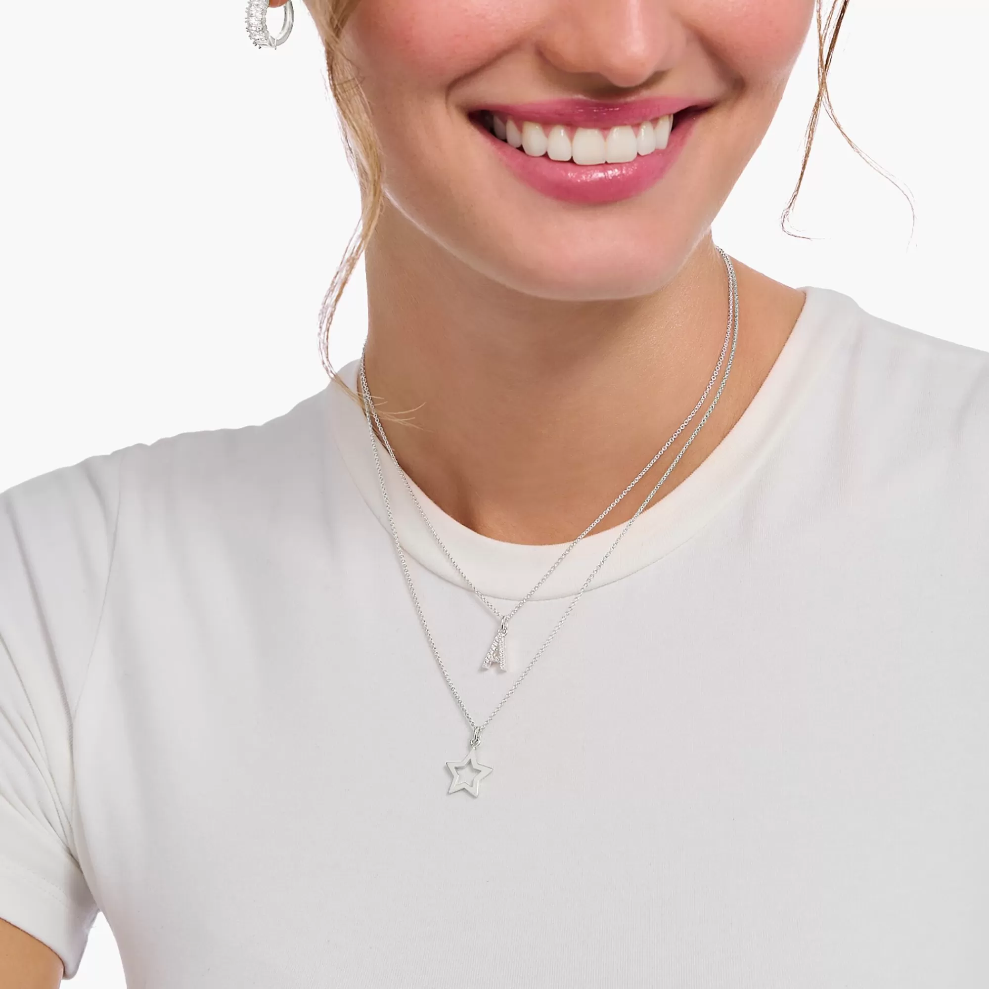 THOMAS SABO Silver necklace with letter pendant A and white zirconia-Women Necklaces | 925 Silver