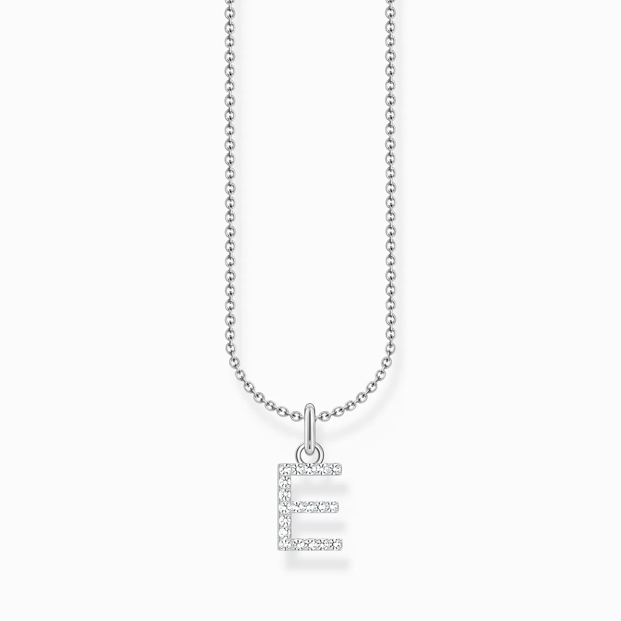 THOMAS SABO Silver necklace with letter pendant E and white zirconia-Women Necklaces