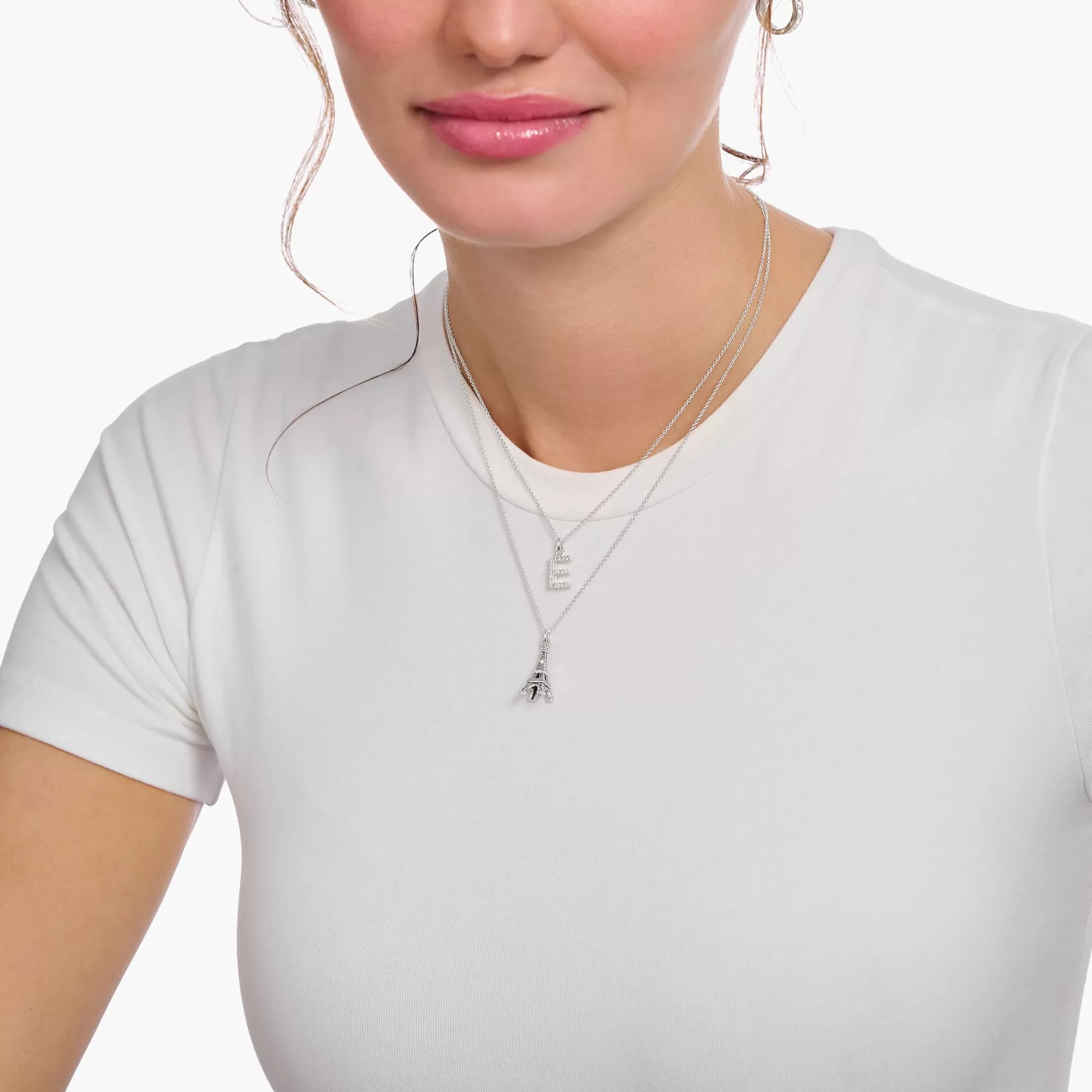 THOMAS SABO Silver necklace with letter pendant E and white zirconia-Women Necklaces