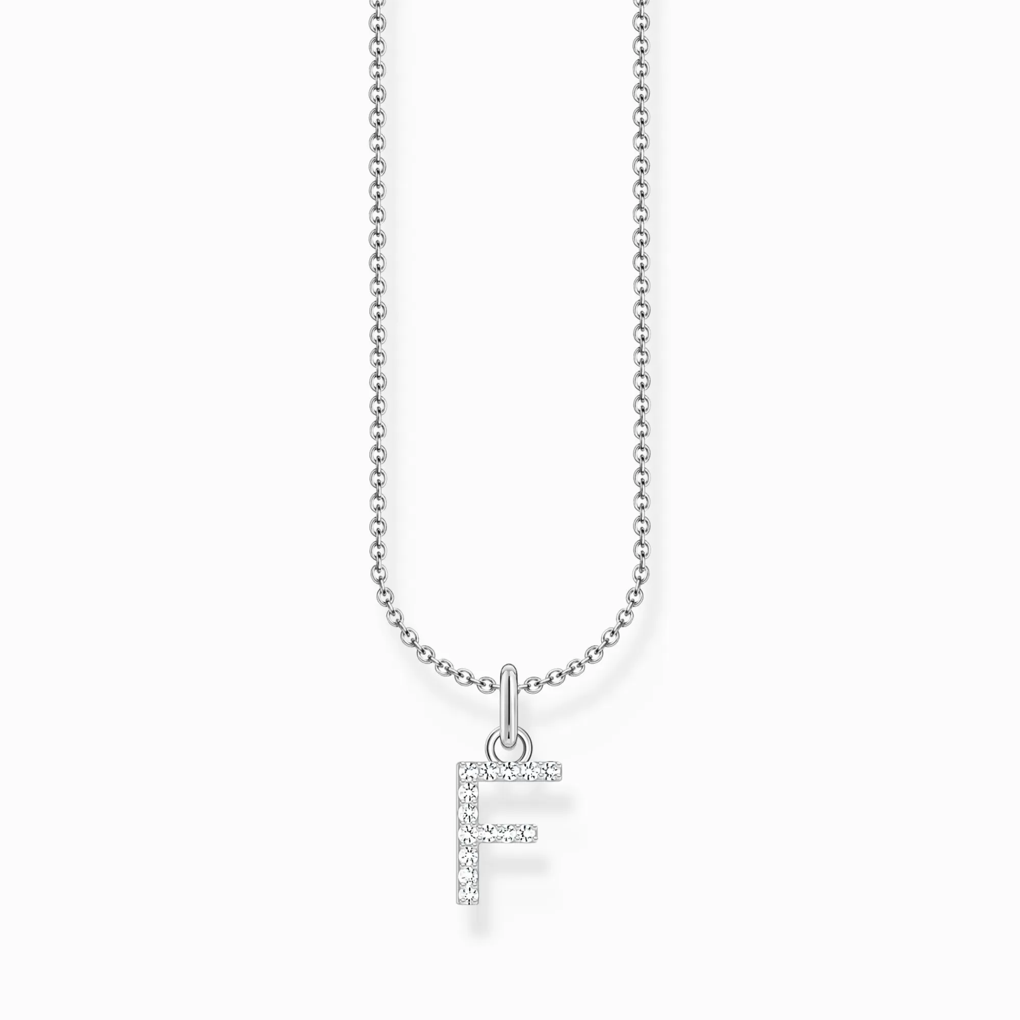 THOMAS SABO Silver necklace with letter pendant F and white zirconia-Women Necklaces