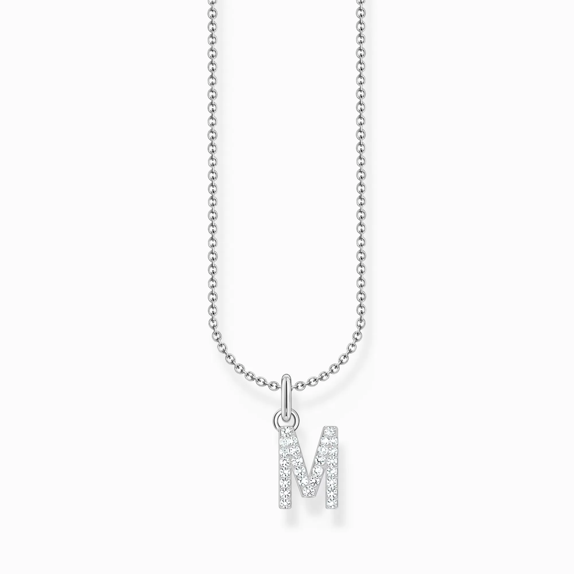 THOMAS SABO Silver necklace with letter pendant M and white zirconia-Women Necklaces