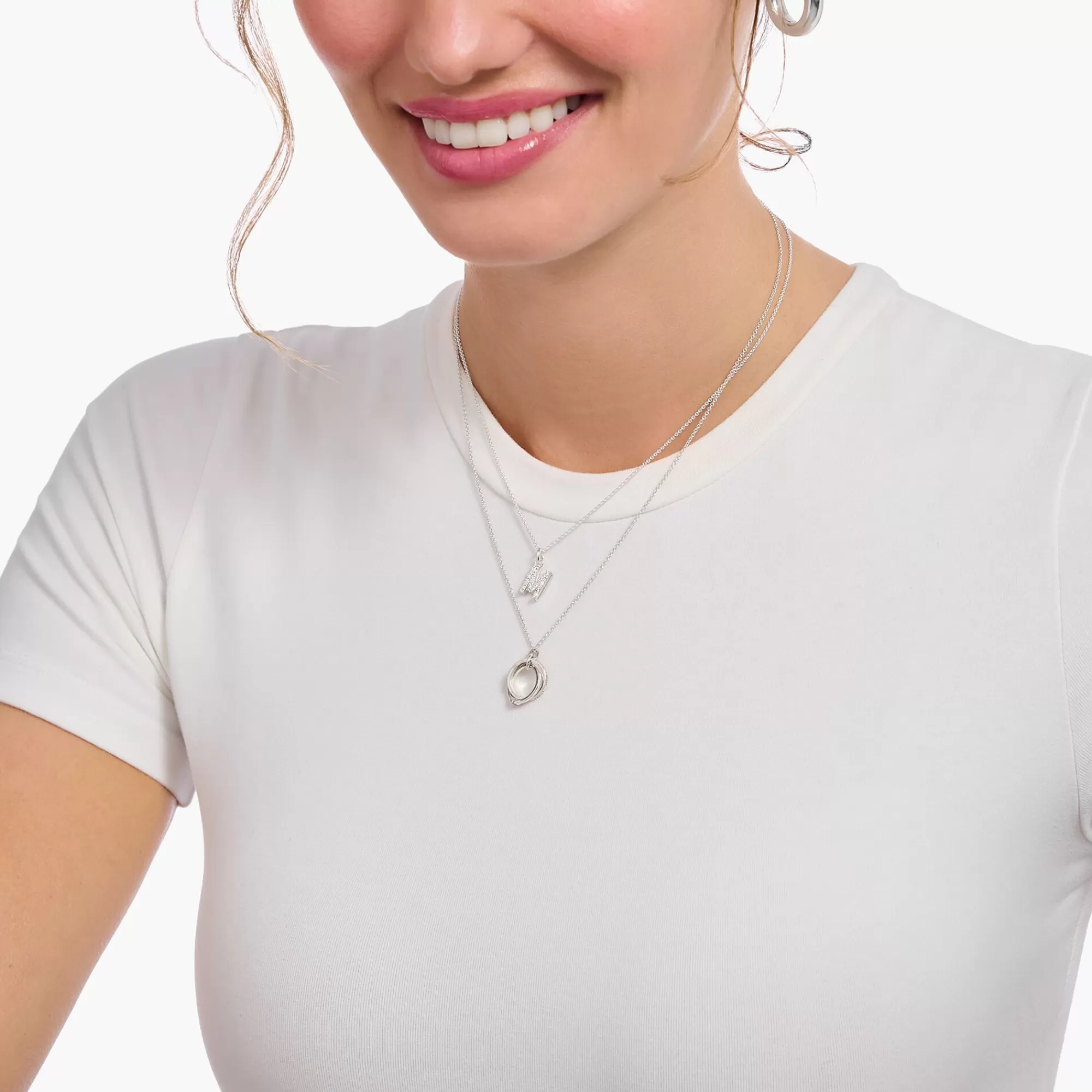 THOMAS SABO Silver necklace with letter pendant N and white zirconia-Women Necklaces