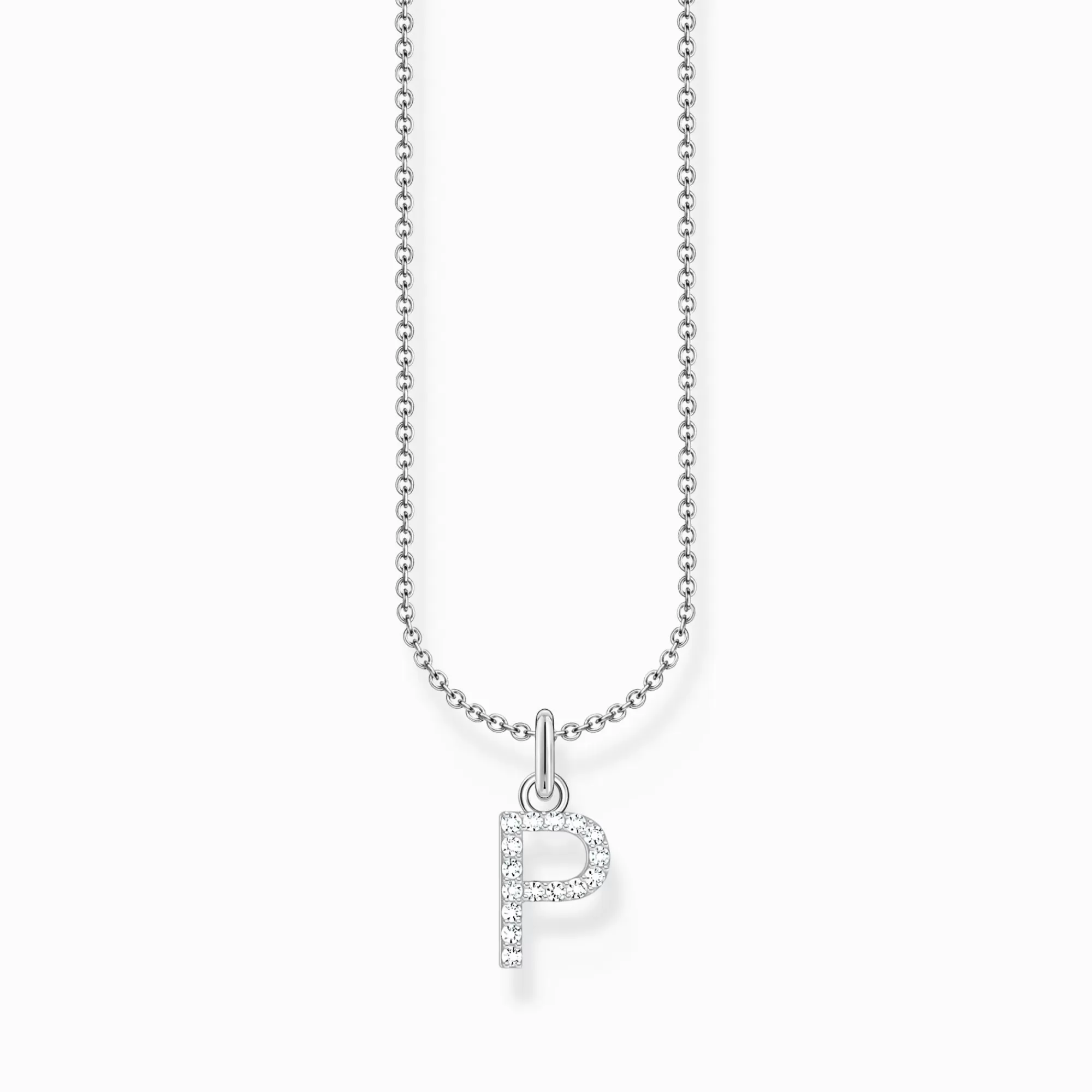 THOMAS SABO Silver necklace with letter pendant P and white zirconia-Women Necklaces