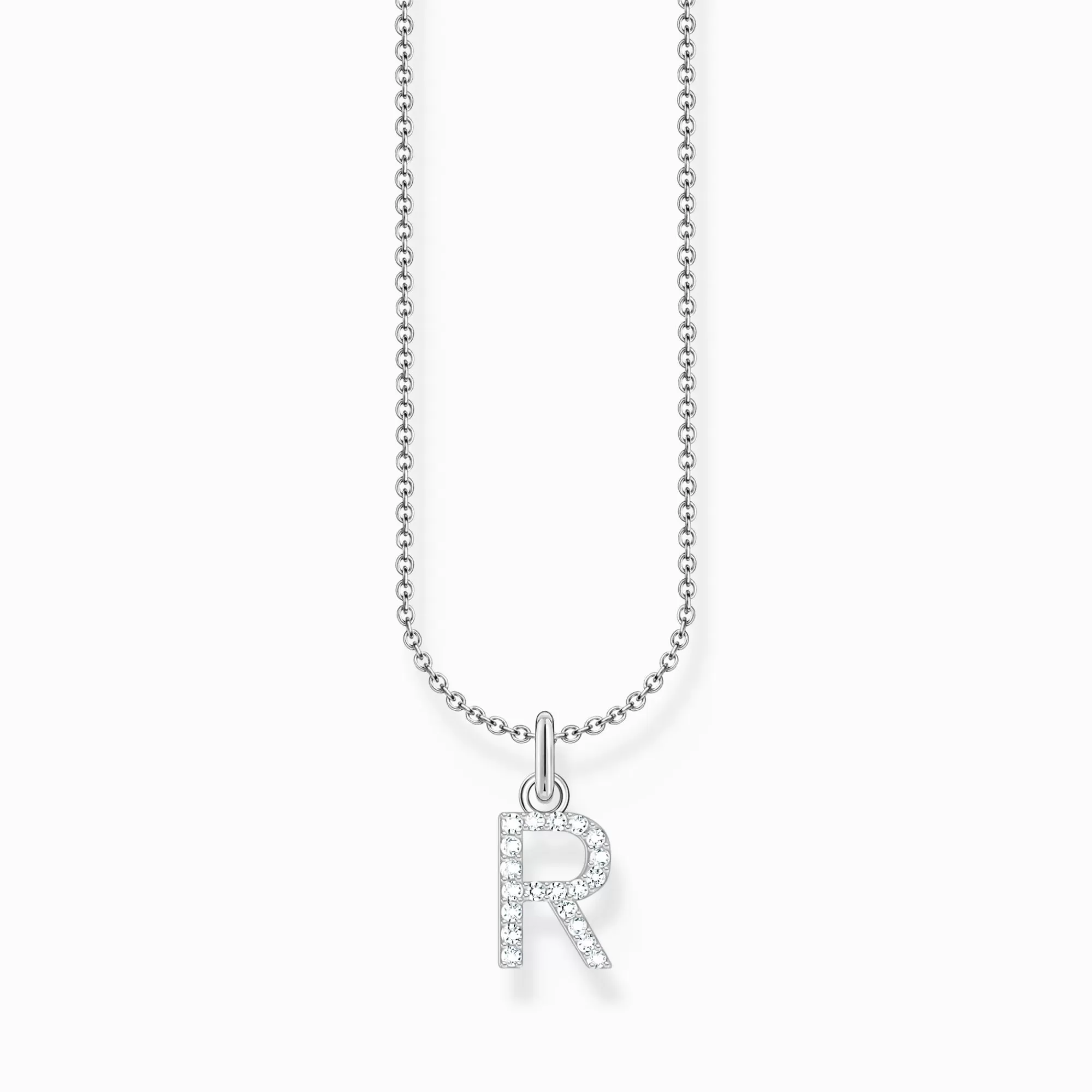 THOMAS SABO Silver necklace with letter pendant R and white zirconia-Women Necklaces