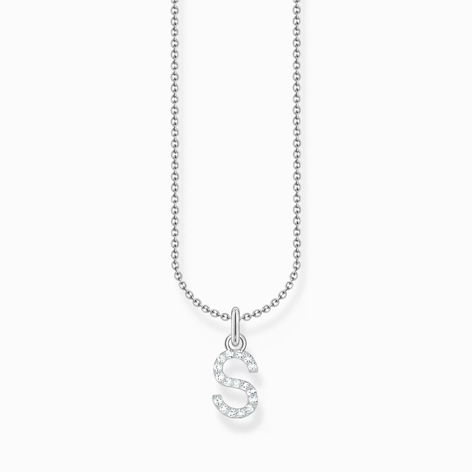 THOMAS SABO Silver necklace with letter pendant S and white zirconia-Women Necklaces