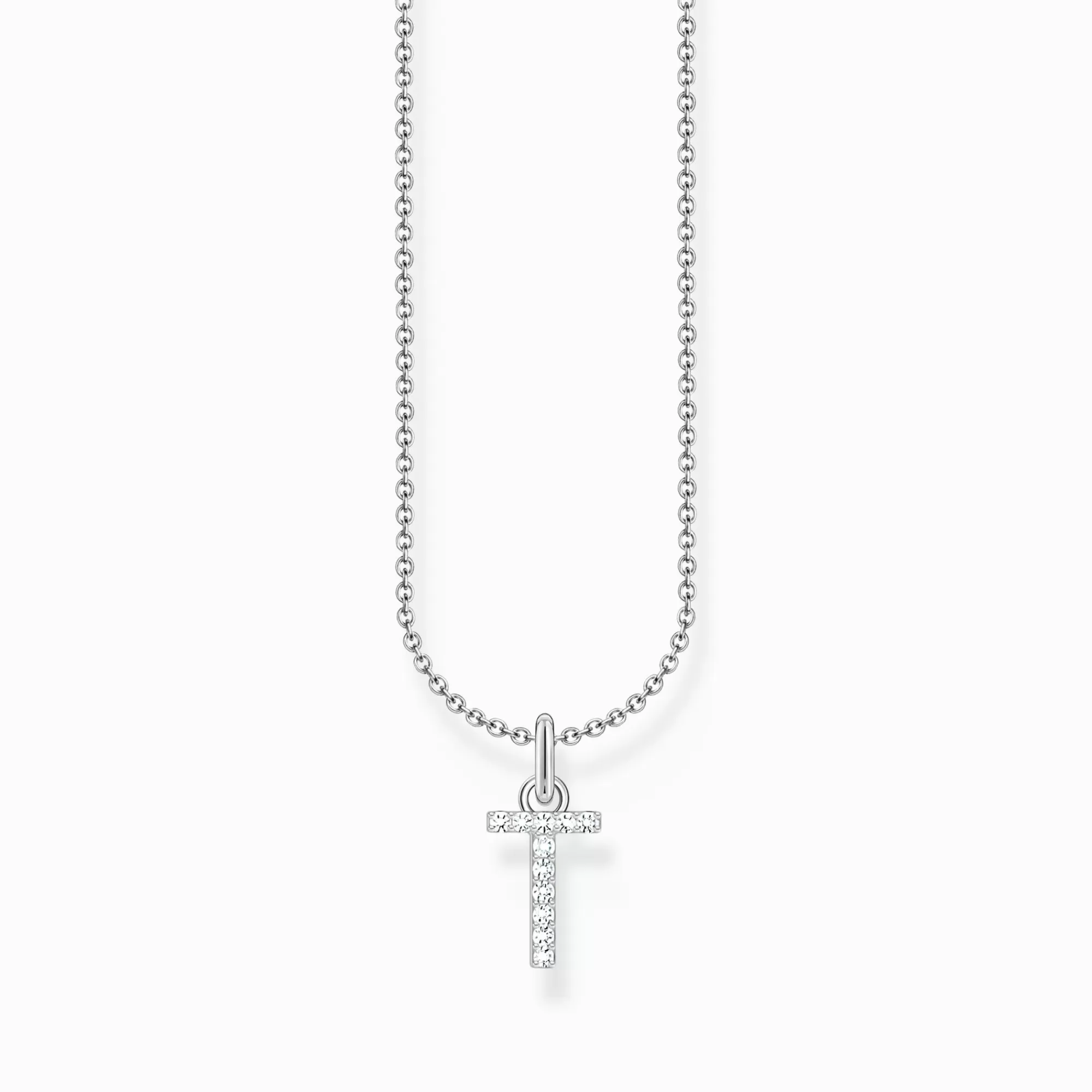 THOMAS SABO Silver necklace with letter pendant T and white zirconia-Women Necklaces