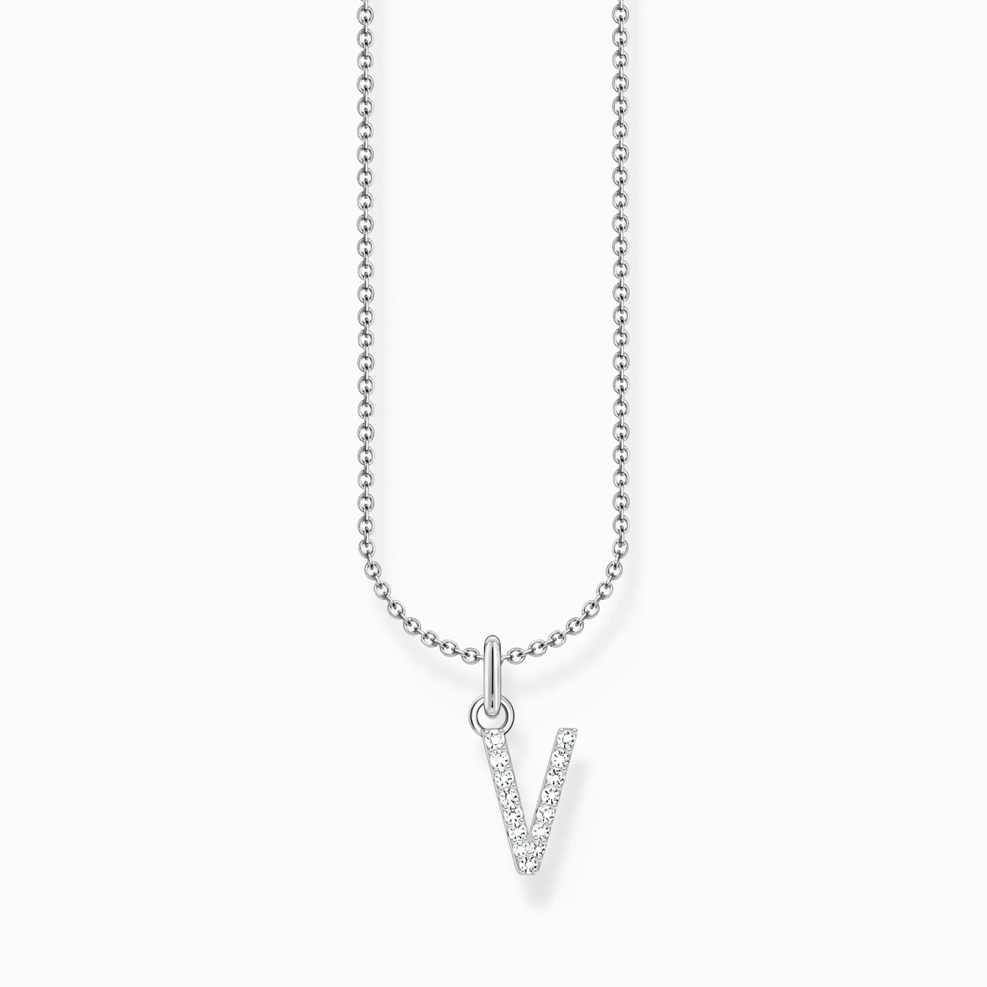 THOMAS SABO Silver necklace with letter pendant V and white zirconia-Women Necklaces