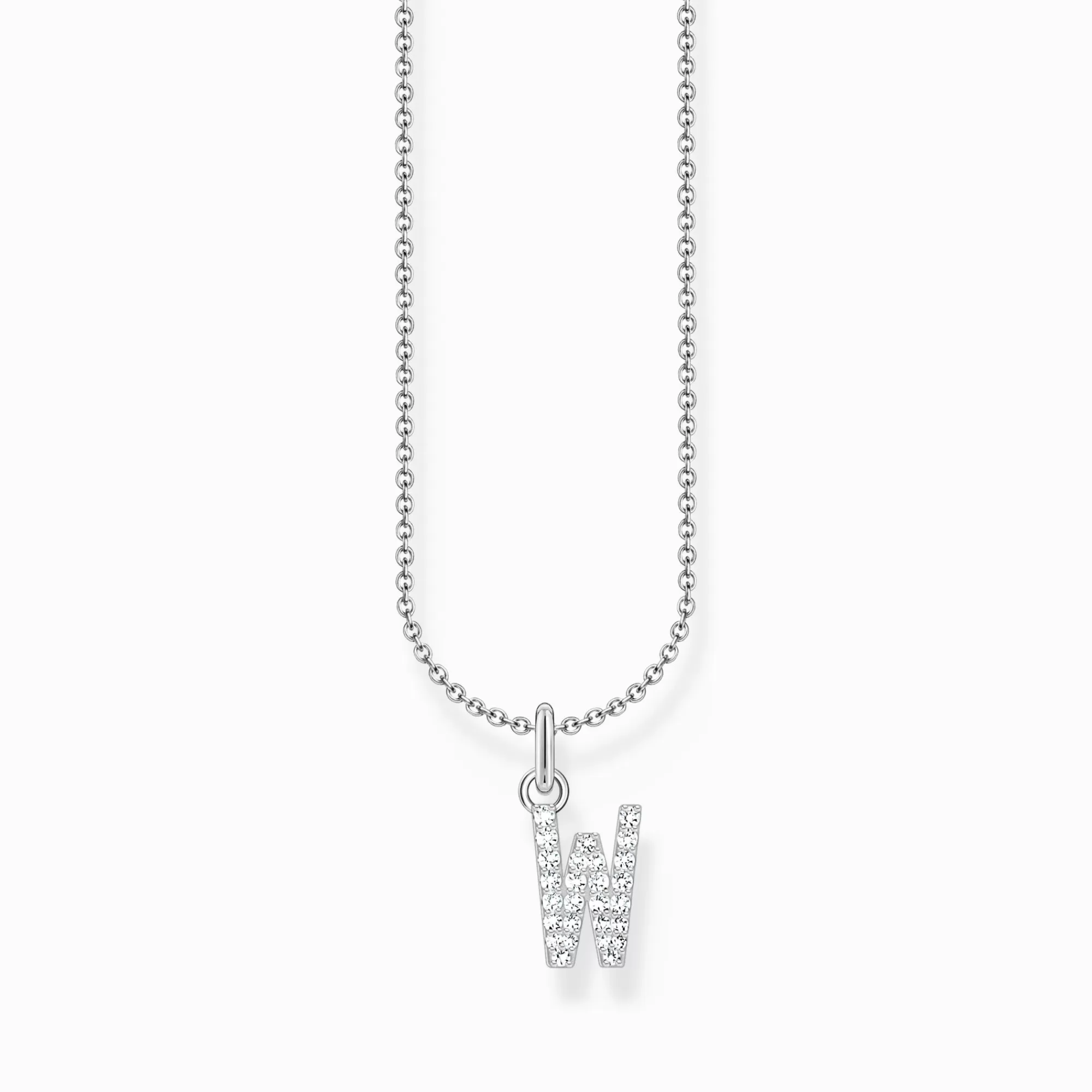 THOMAS SABO Silver necklace with letter pendant W and white zirconia-Women Necklaces