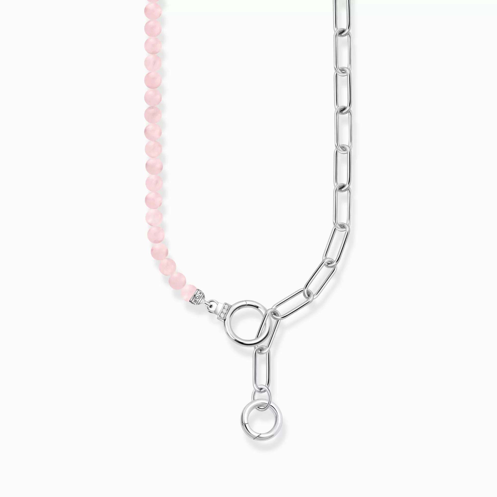 THOMAS SABO Silver necklace with link chain elements and rose quartzbeads-Women Necklaces | 925 Silver