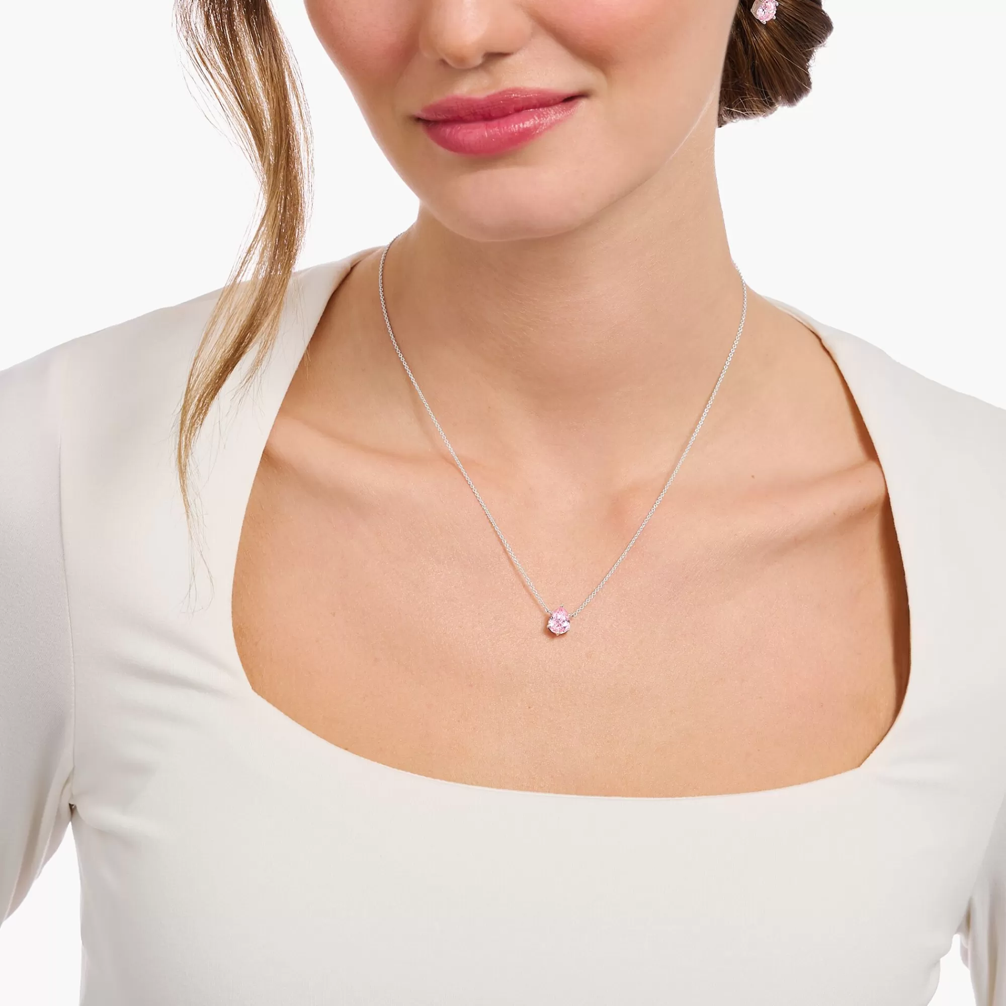 THOMAS SABO Silver necklace with pink drop-shaped pendant-Women Necklaces | 925 Silver