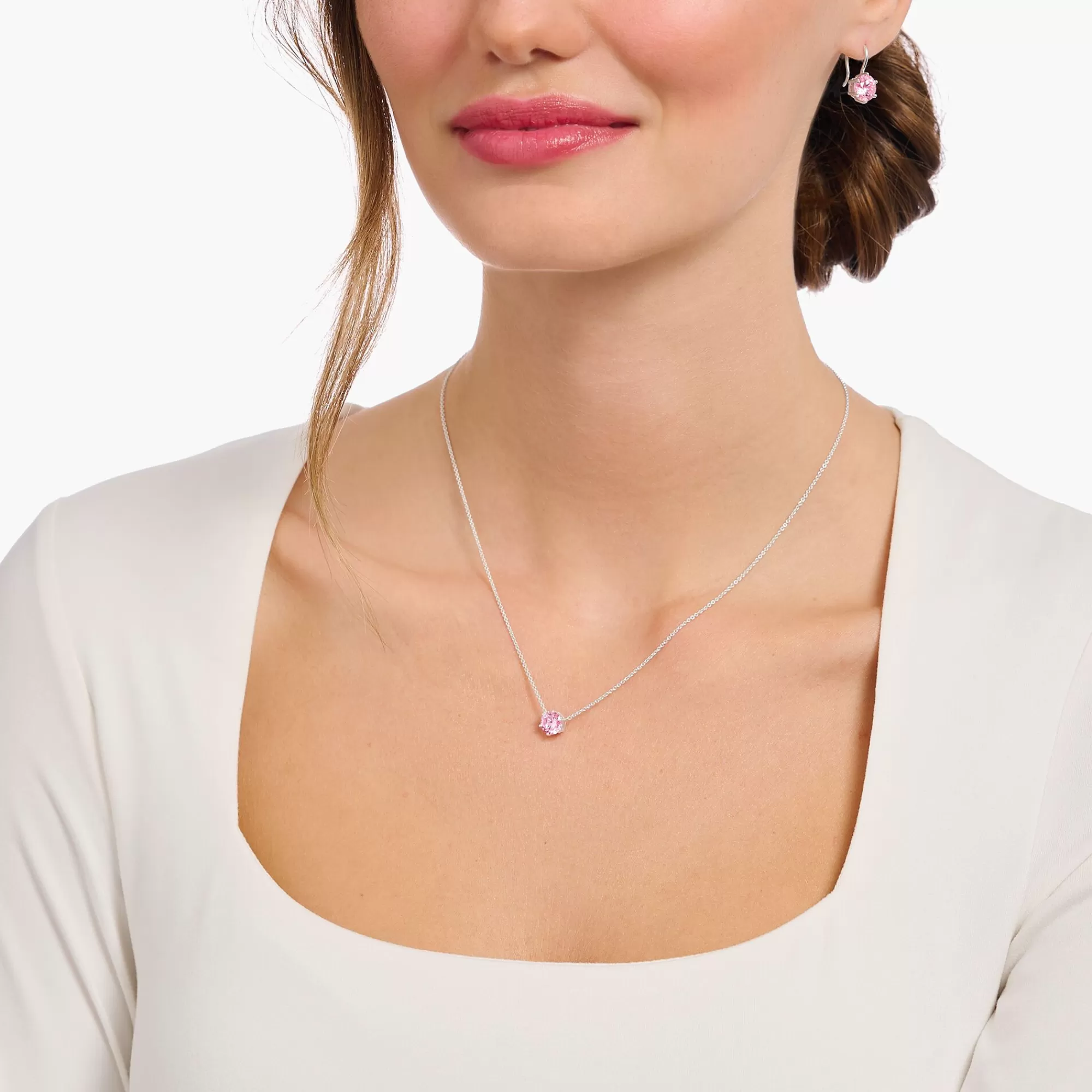 THOMAS SABO silver necklace with pink zirconia pendant-Women Necklaces | 925 Silver