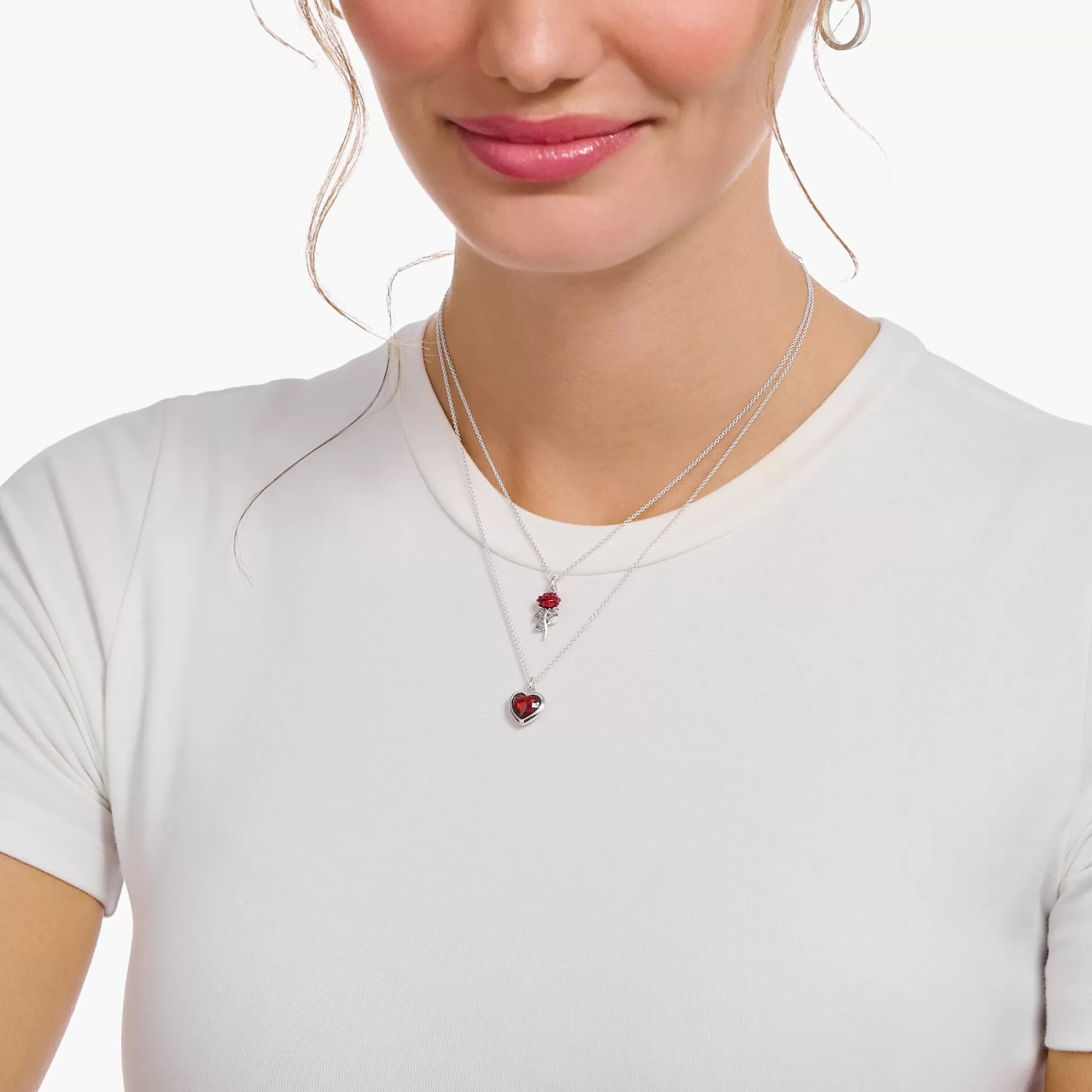 THOMAS SABO Silver necklace with red rose pendant and cold enamel-Women Necklaces | 925 Silver