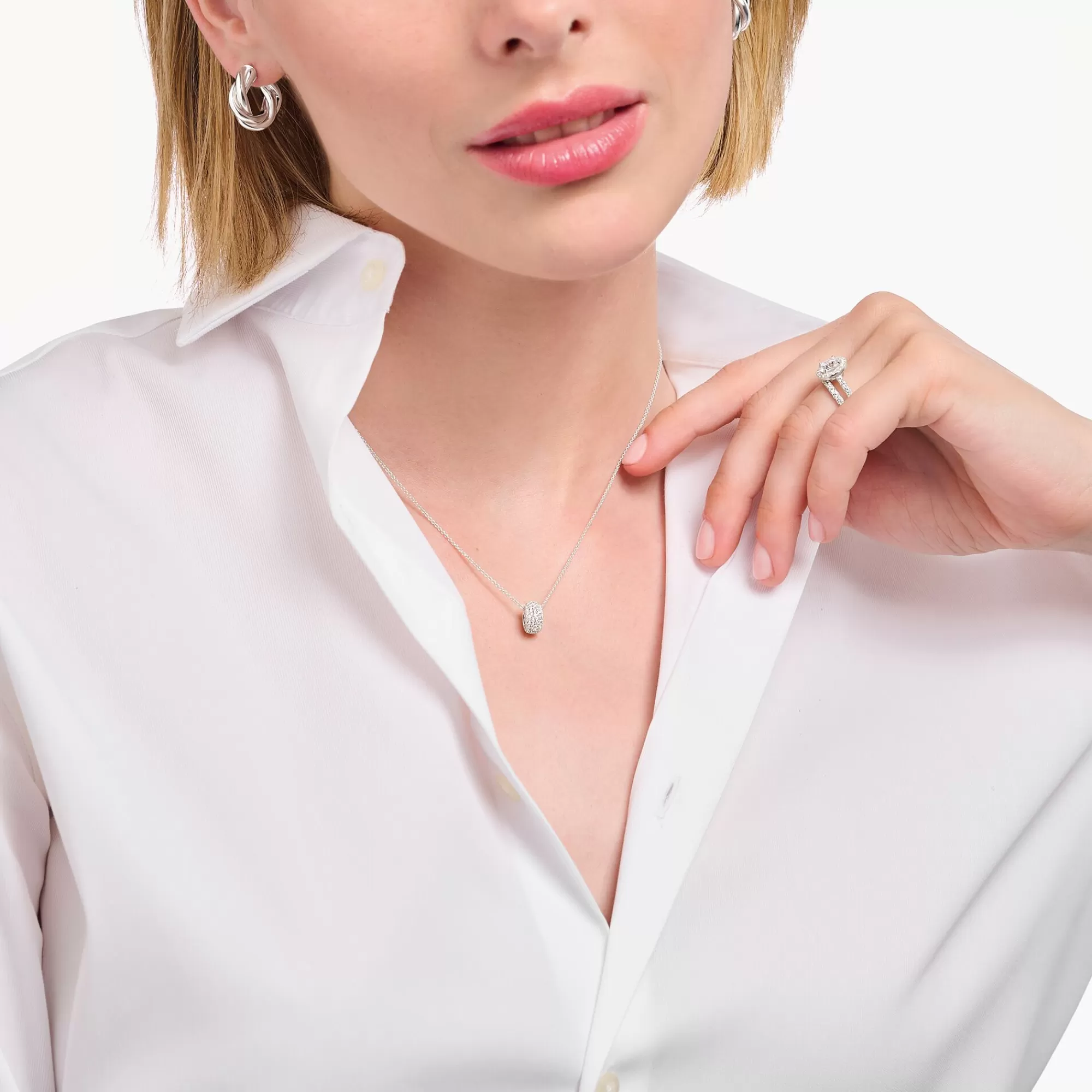 THOMAS SABO Silver necklace with ring pendant and white zirconia-Women Necklaces | 925 Silver