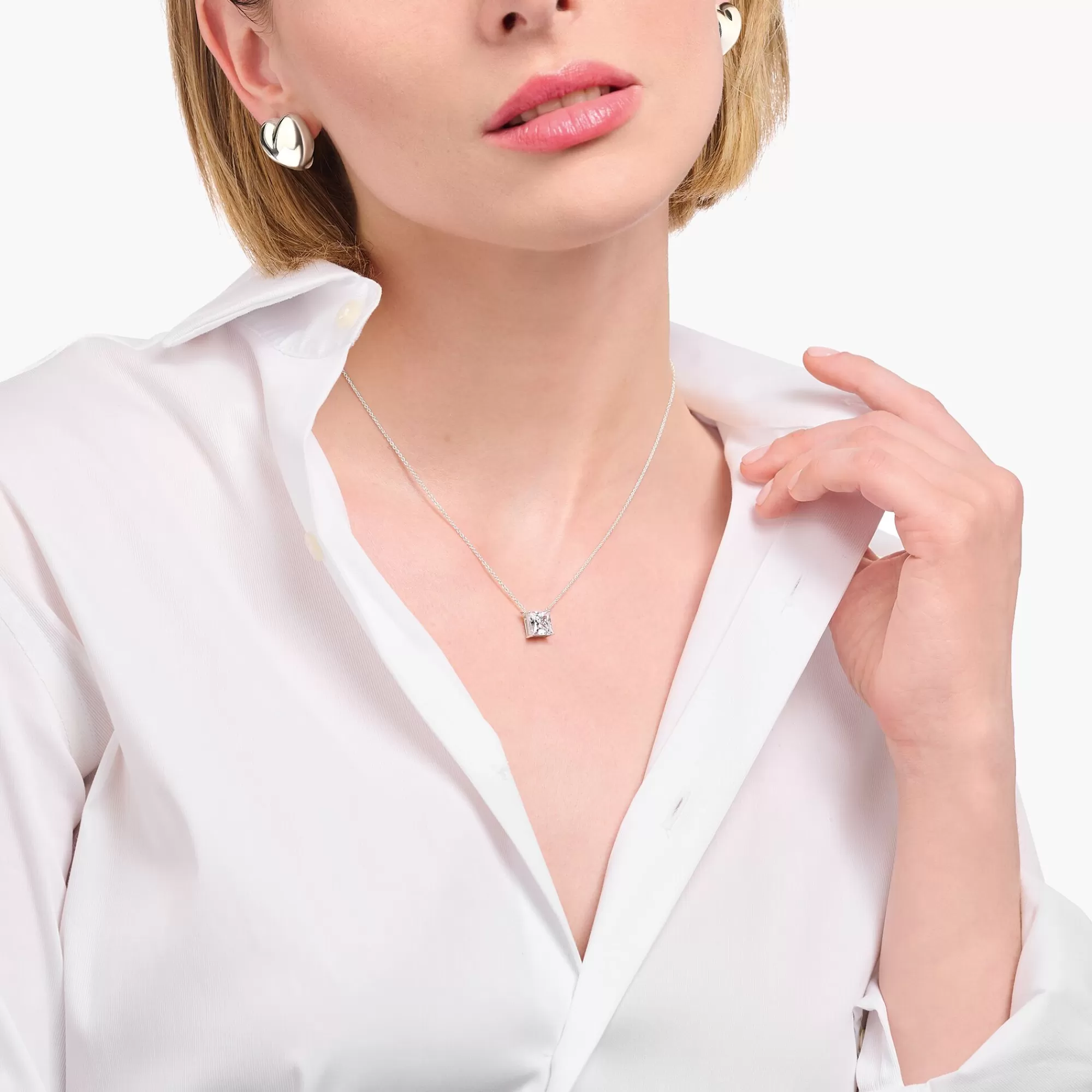 THOMAS SABO Silver necklace with square pedant and white zirconia-Women Necklaces | 925 Silver