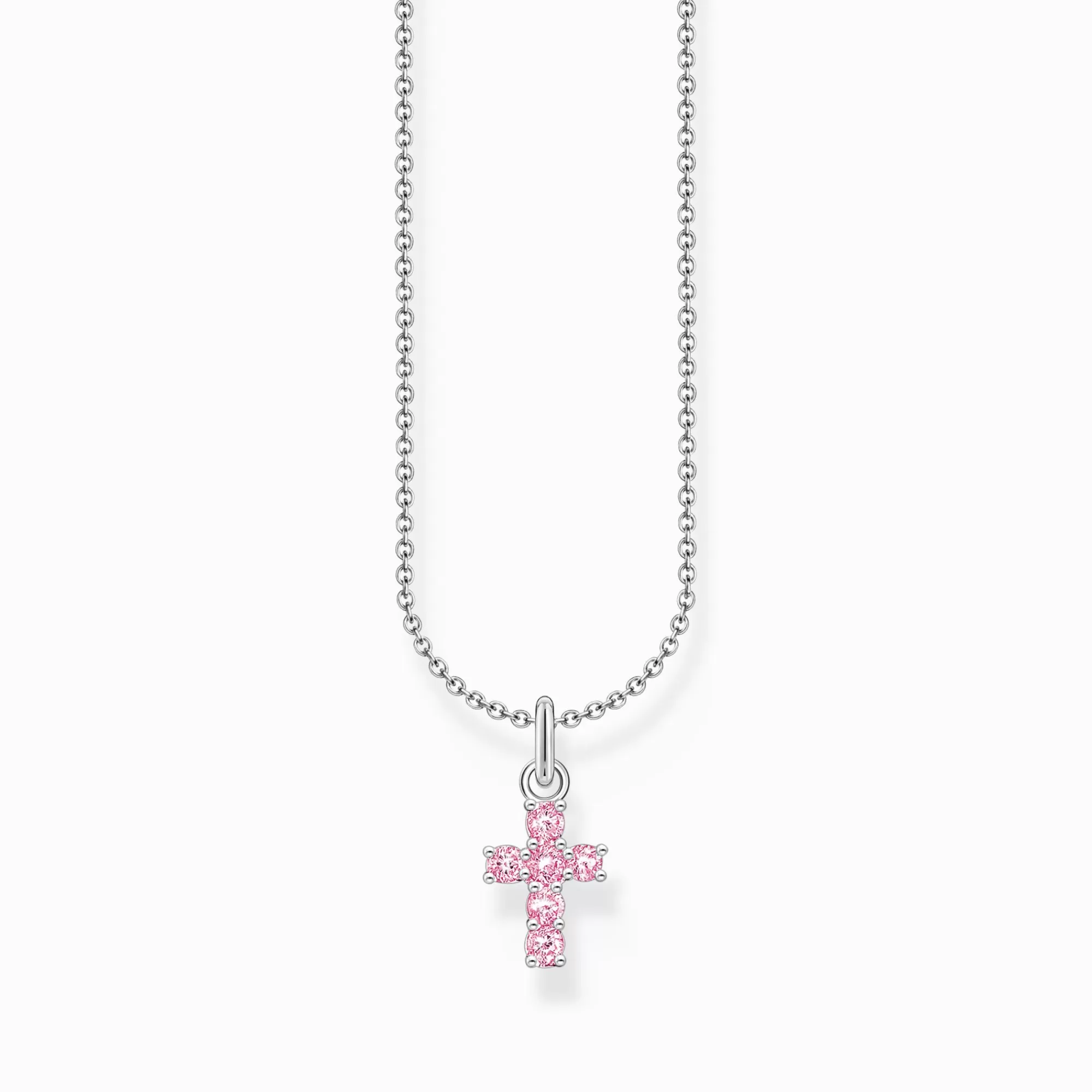 THOMAS SABO Silver necklcae with cross pendant with pink zirconia-Women Necklaces