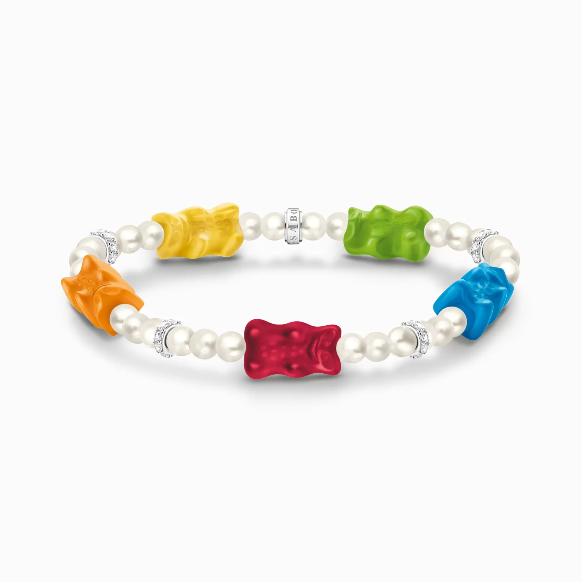 THOMAS SABO Silver pearl bracelet with 5 colourful goldbears-Women Bracelets | 925 Silver