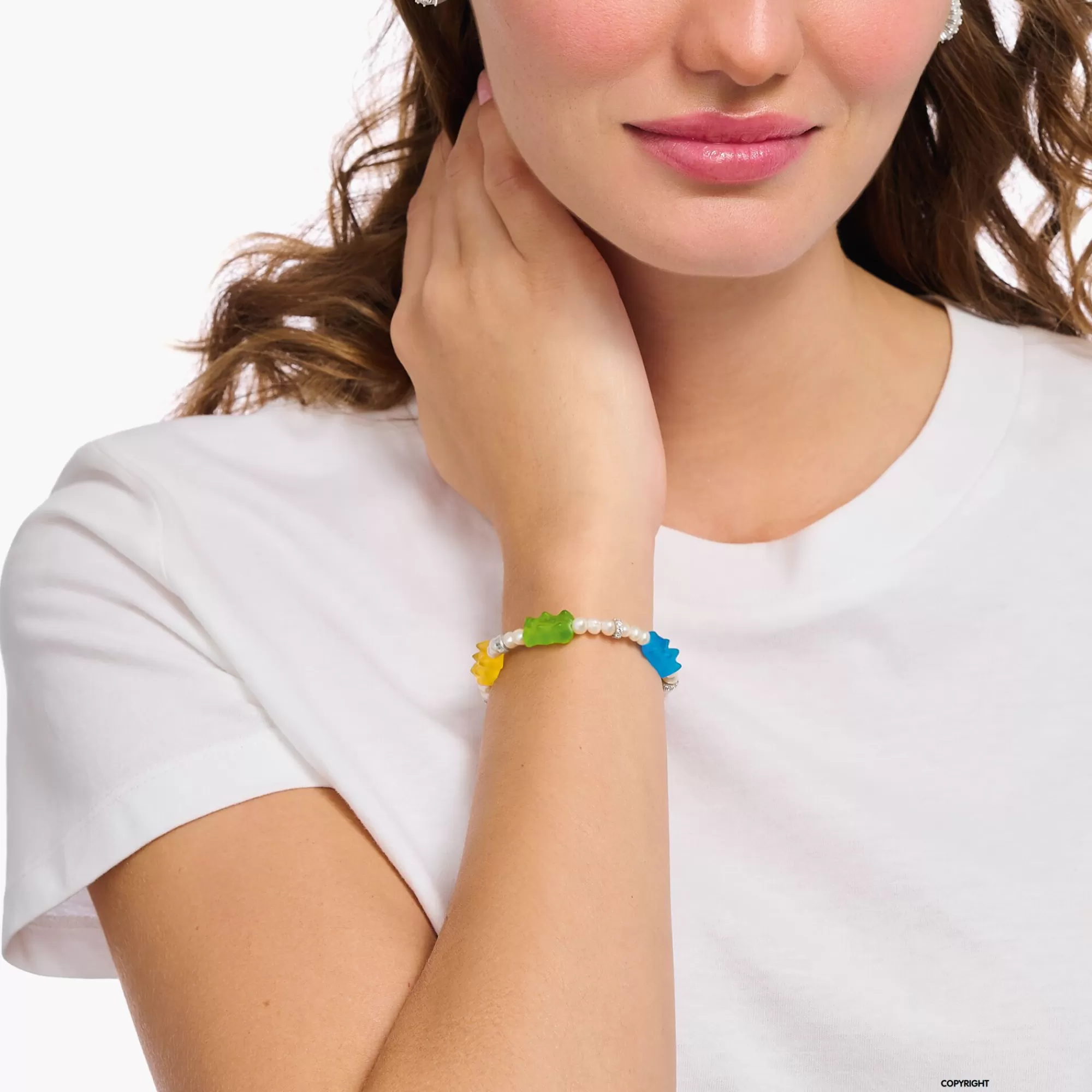 THOMAS SABO Silver pearl bracelet with 5 colourful goldbears-Women Bracelets | 925 Silver