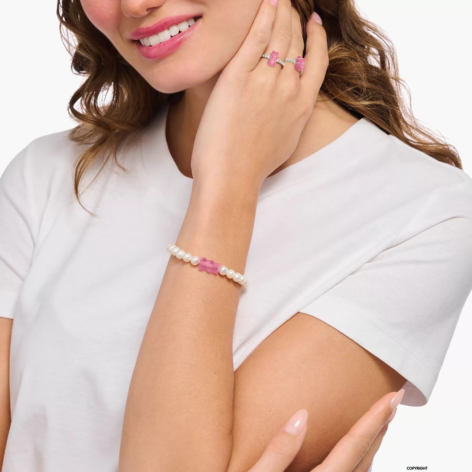 THOMAS SABO Silver pearl bracelet with pink Goldbears-Women Bracelets | Pink