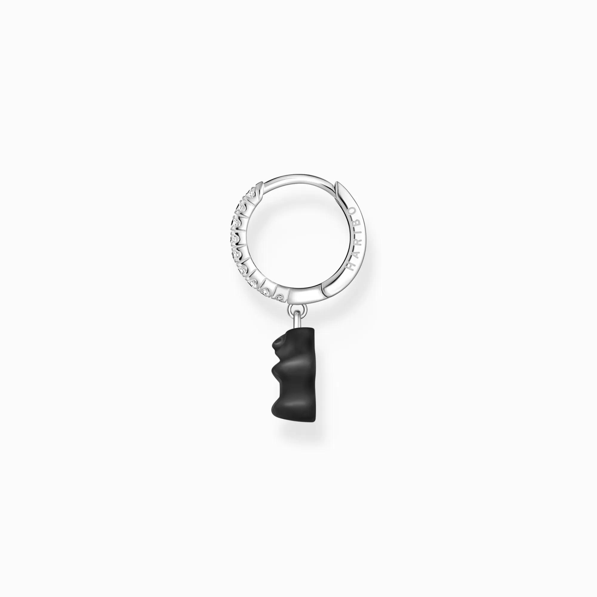 THOMAS SABO Silver single hoop earring with black Goldbears pendant & zirconia-Women Hoop Earrings | Hoop Earrings