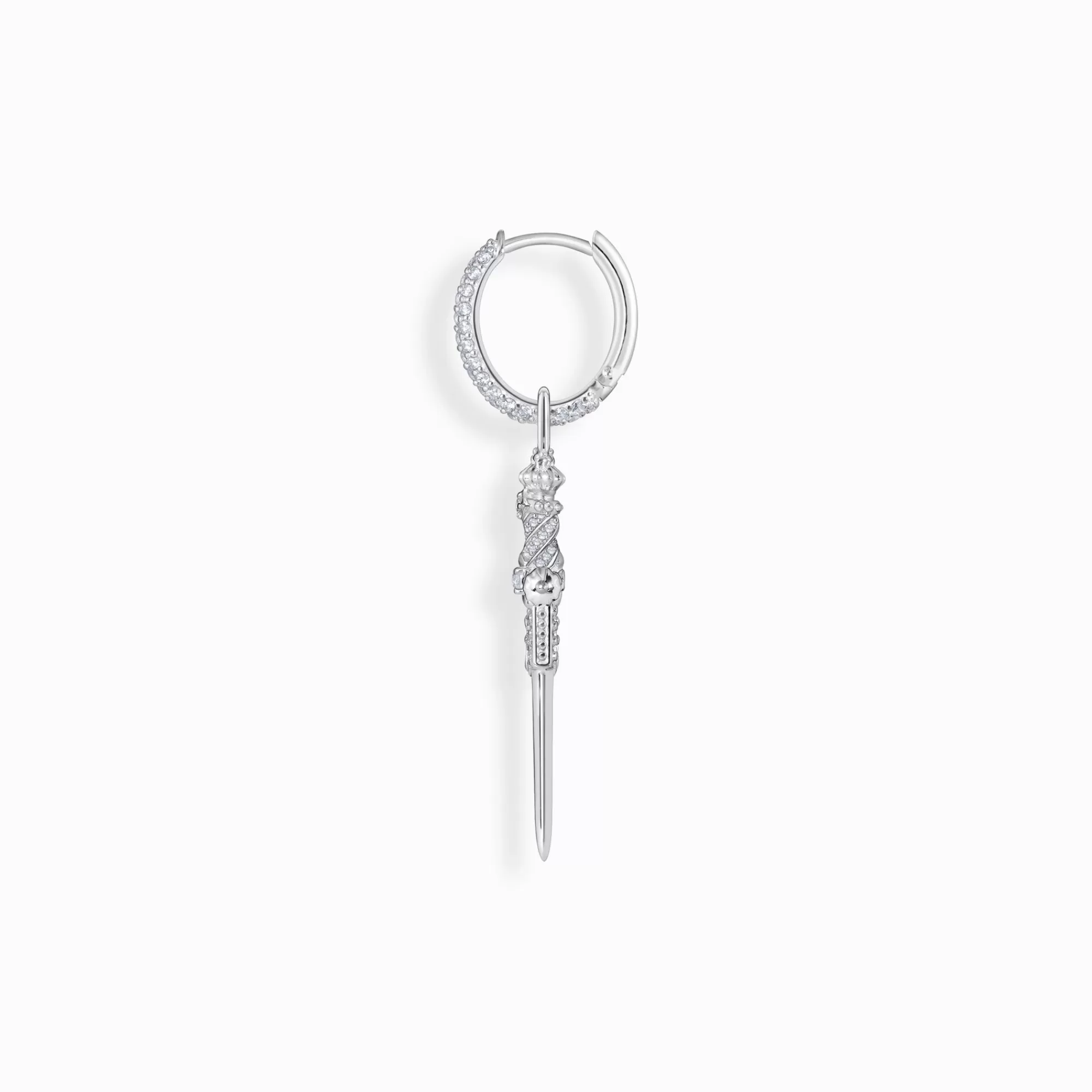 THOMAS SABO Silver single hoop earring with sword & white stones-Women Hoop Earrings | Ear Studs & Hoops