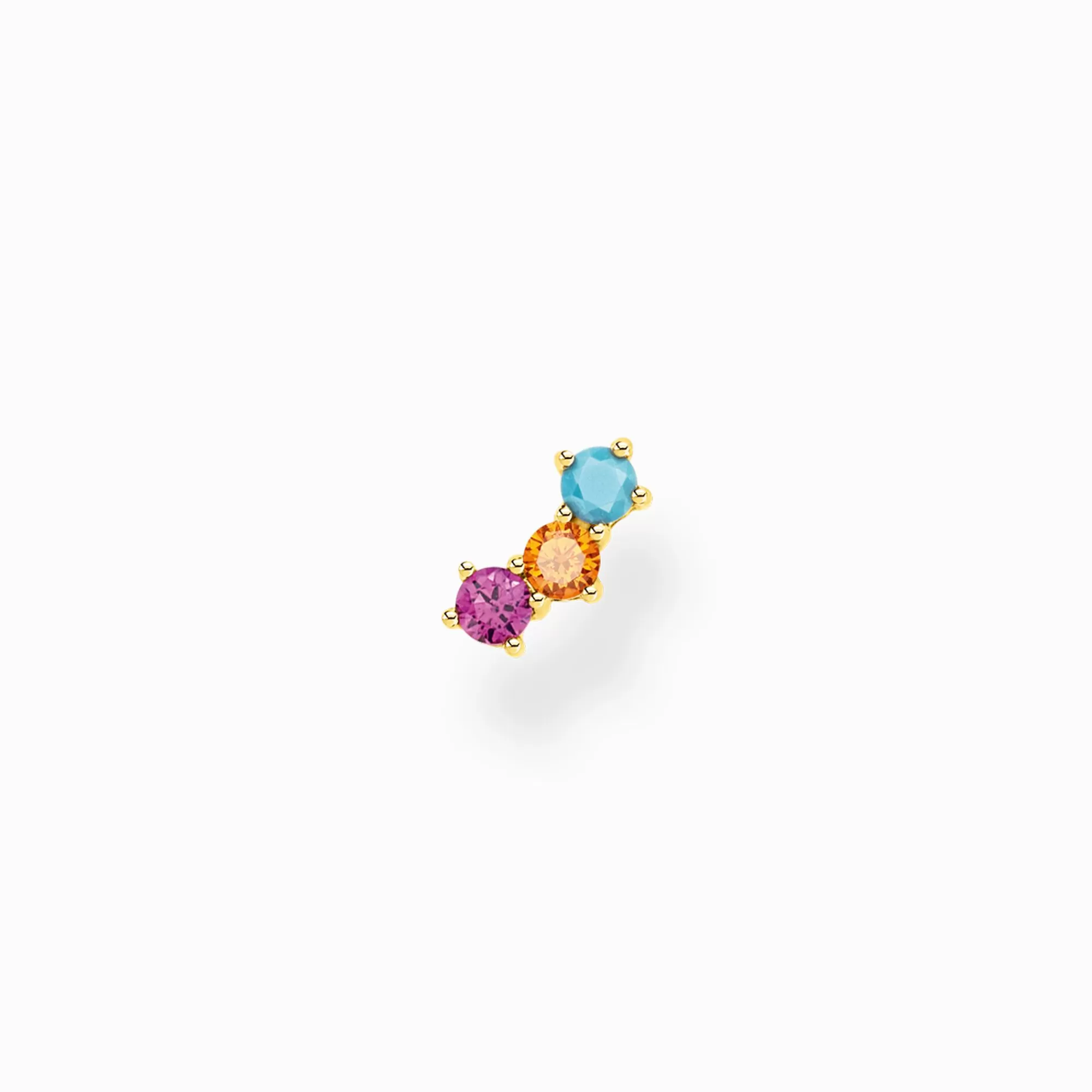 THOMAS SABO Single ear stud colourful stones, gold-Women Ear Studs | 18-Carat Gold-Plating - 925 Silver