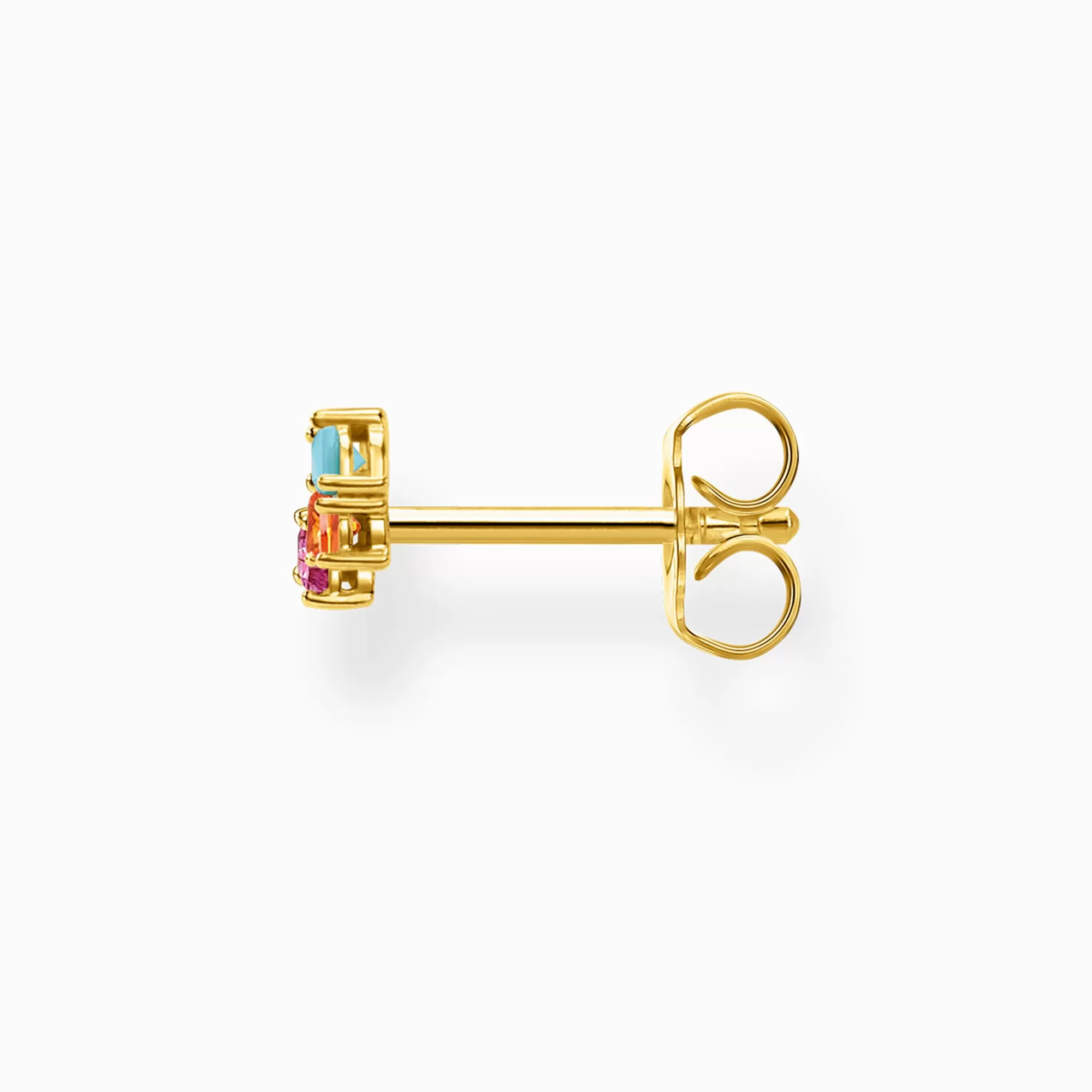 THOMAS SABO Single ear stud colourful stones, gold-Women Ear Studs | 18-Carat Gold-Plating - 925 Silver