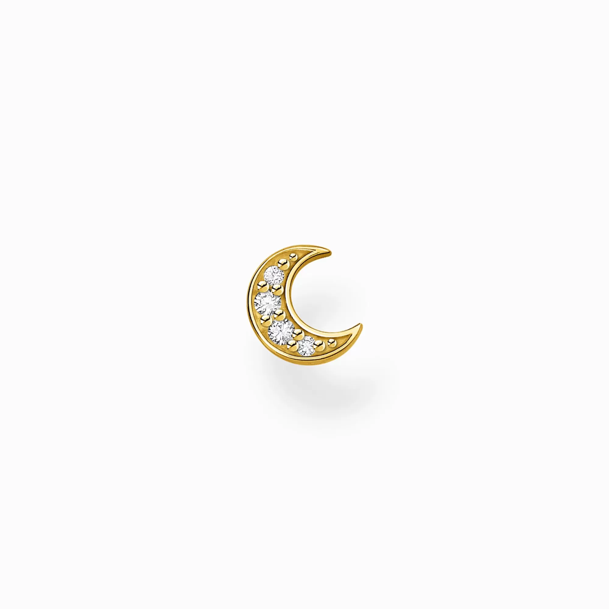 THOMAS SABO Single ear stud moon pavé gold-Women Ear Studs | 18-Carat Gold-Plating - 925 Silver