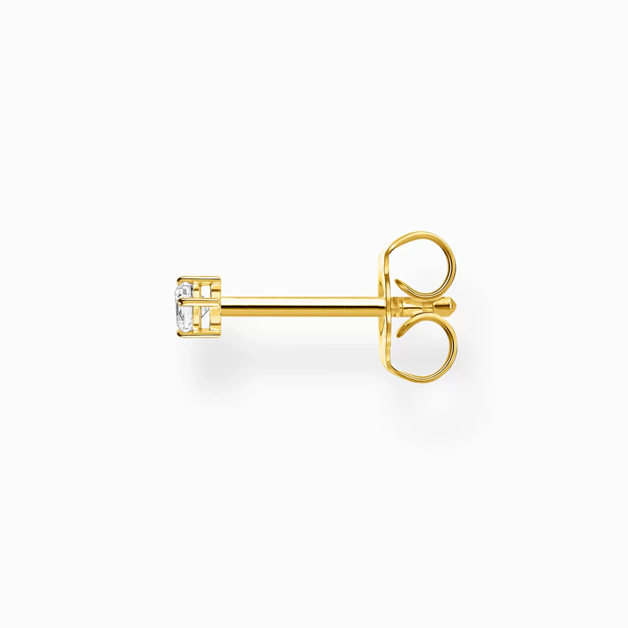 THOMAS SABO Single ear stud white stone small gold-Women Ear Studs | 18-Carat Gold-Plating - 925 Silver