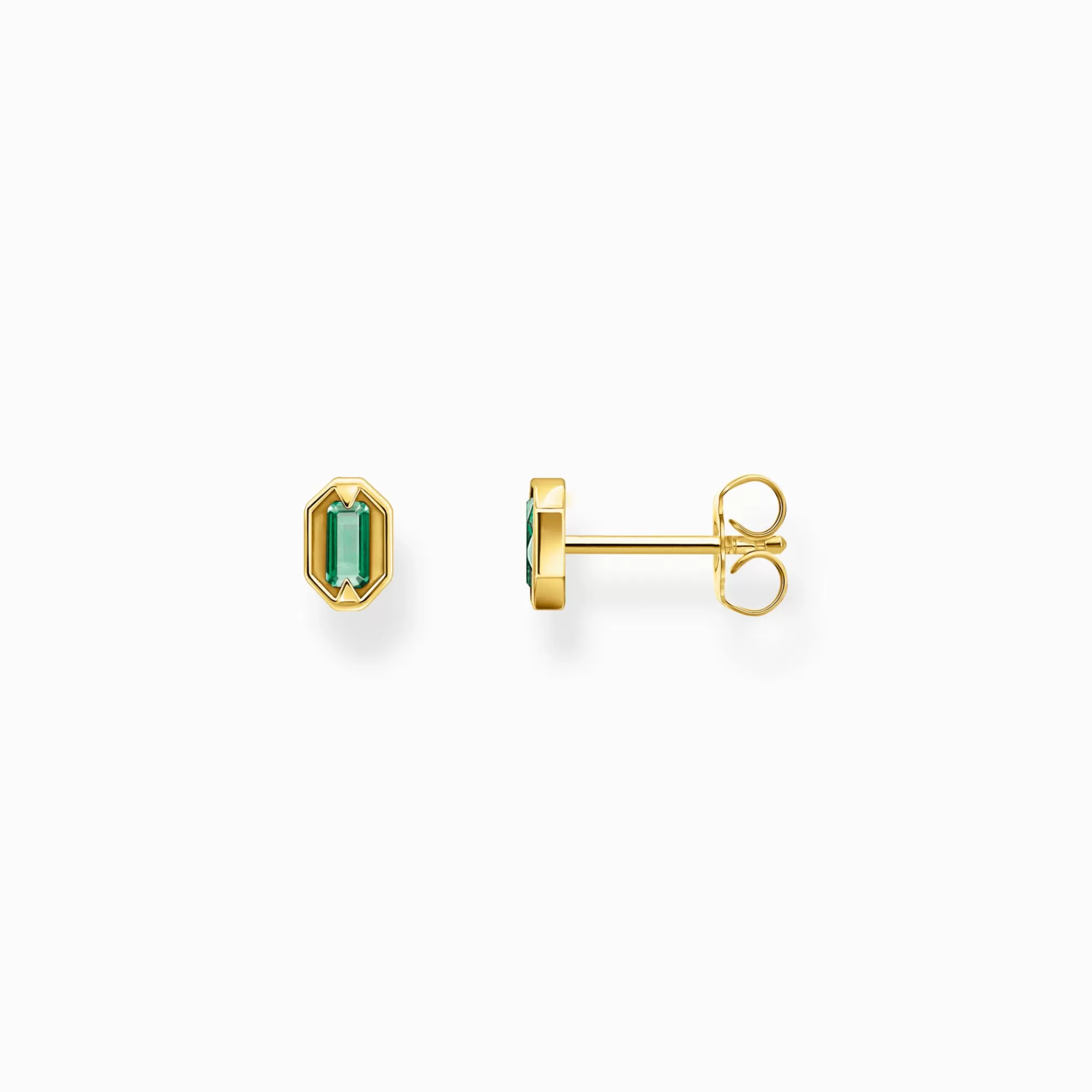 THOMAS SABO Small yellow-gold plated ear studs with green stones-Women Ear Studs | 18-Carat Gold-Plating - 925 Silver