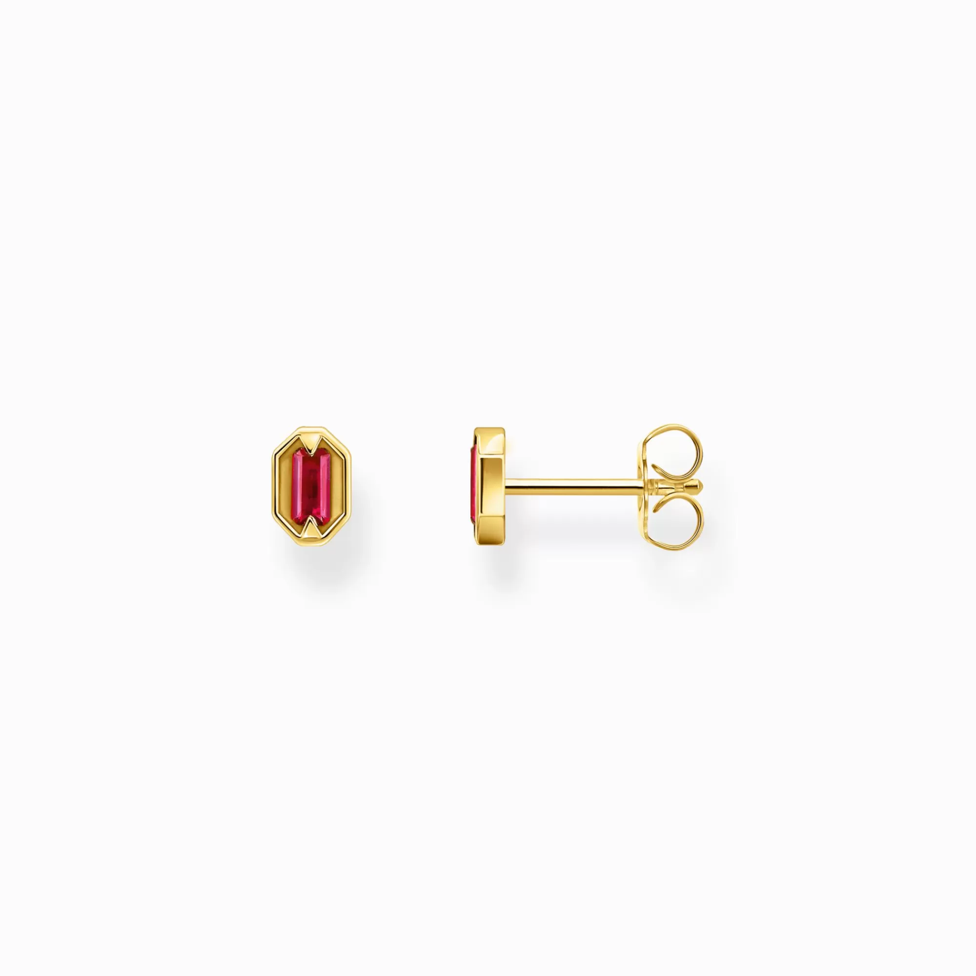 THOMAS SABO Small yellow-gold plated ear studs with red stones-Women Ear Studs | 18-Carat Gold-Plating - 925 Silver