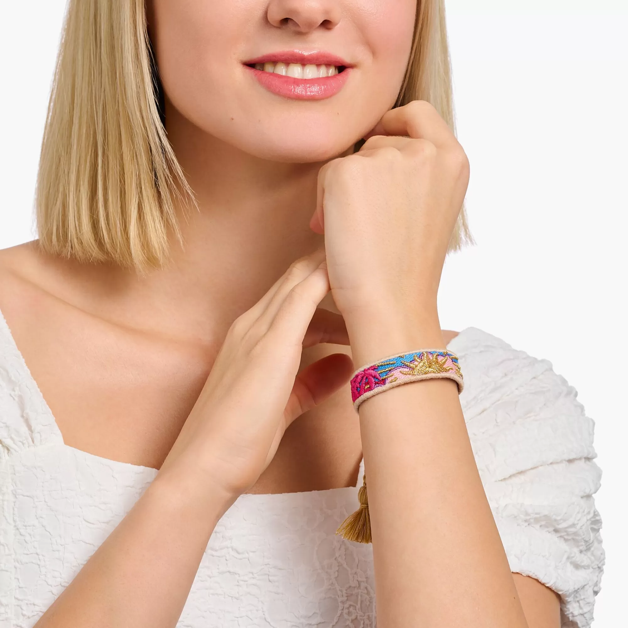 THOMAS SABO Woven bracelet with various ornaments in pink, blue, green & gold- Accessories