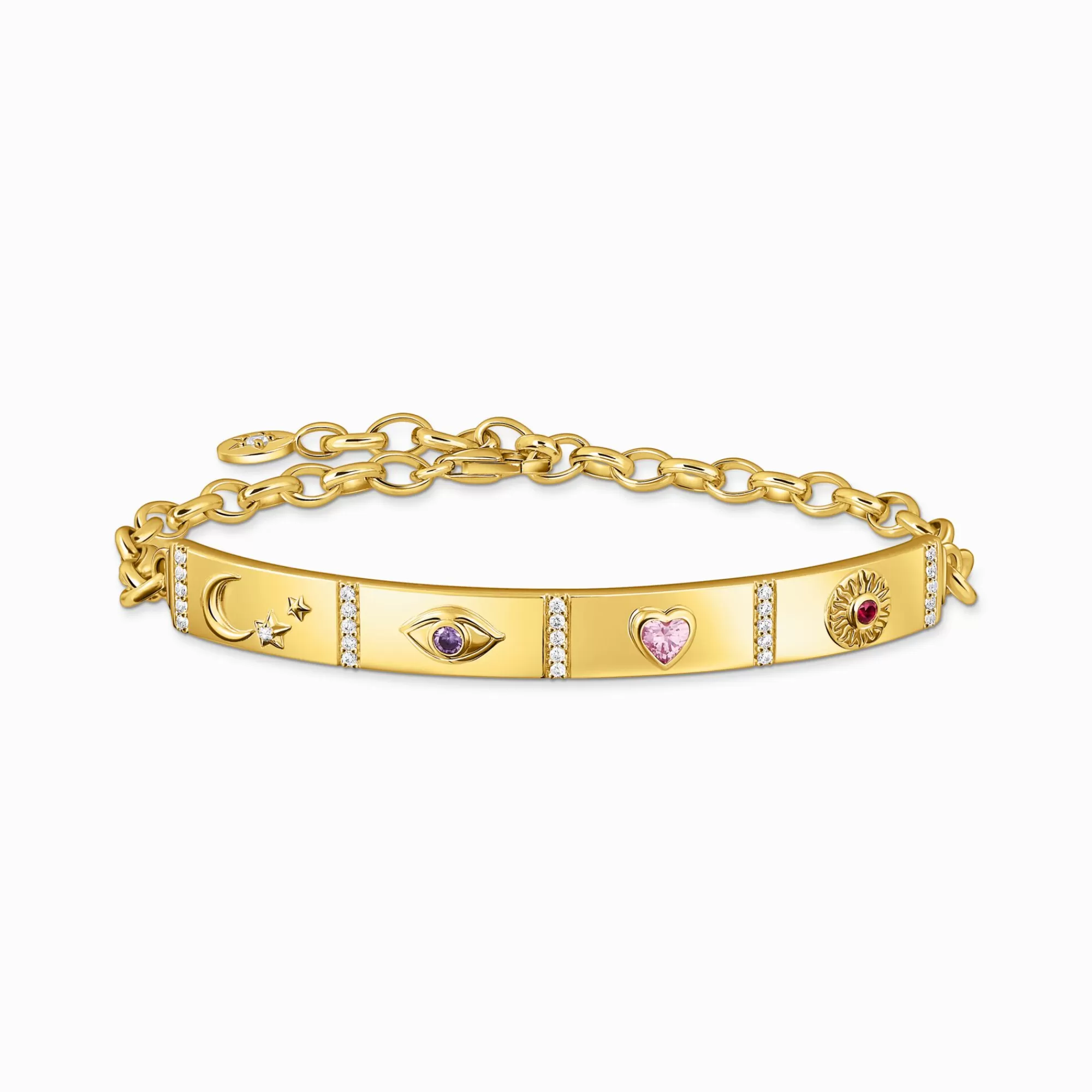 THOMAS SABO Yellow-gold plated bracelet with long bridge and various stones-Women Bracelets | 18-Carat Gold-Plating - 925 Silver