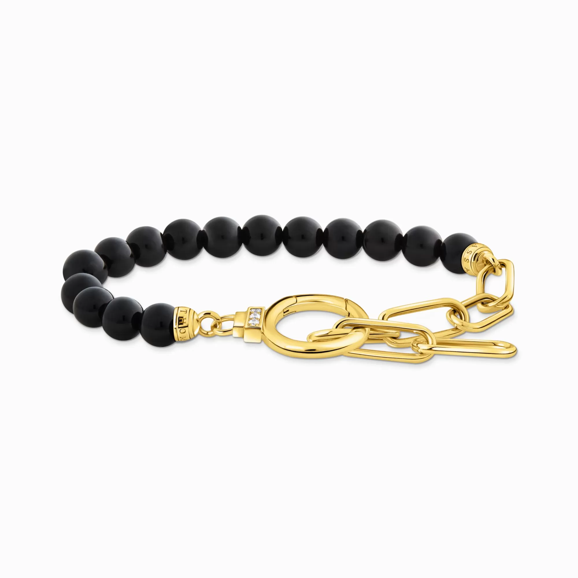 THOMAS SABO Yellow-gold plated bracelet with onyx beads and white zirconia-Women Bracelets | 18-Carat Gold-Plating - 925 Silver