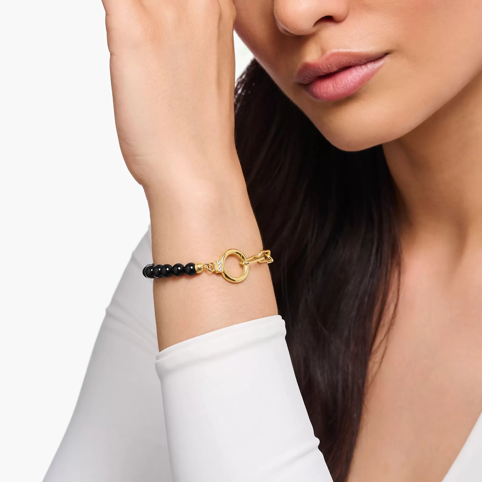 THOMAS SABO Yellow-gold plated bracelet with onyx beads and white zirconia-Women Bracelets | 18-Carat Gold-Plating - 925 Silver